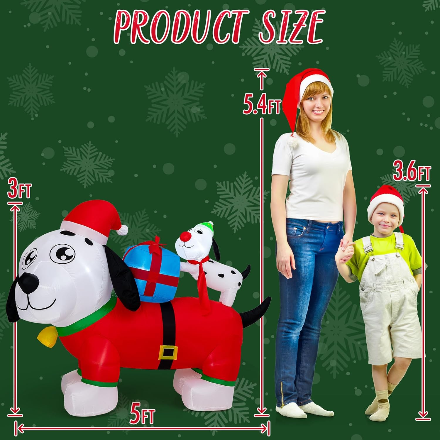 PRESENCE Christmas Inflatables Outdoor Decorations - 5FT Christmas Blow Up Dog Family LED Lights with Gift Box, Winter Decor Xmas Kids Gift for Outdoor Yard Decorations - Image 3