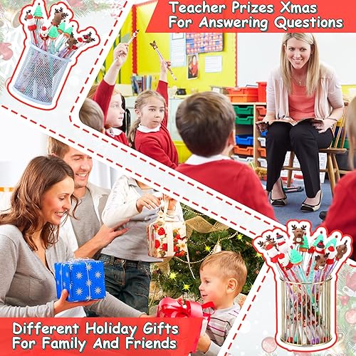 Miniatura 7 de Zonon Lápices de Navidad, multipunto, apilables, con Papá Noel, árbol de Navidad, muñeco de nieve, alce para niños, recompensas de aula, regalos de