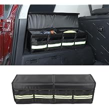 Car Trunk Organizer Compatible with Toyota FJ Cruiser 2007-2021 Rear Storage Bag with Lid Multi-Compartment Pockets with Hook & Loop Tapes, Hanging Loops, Black