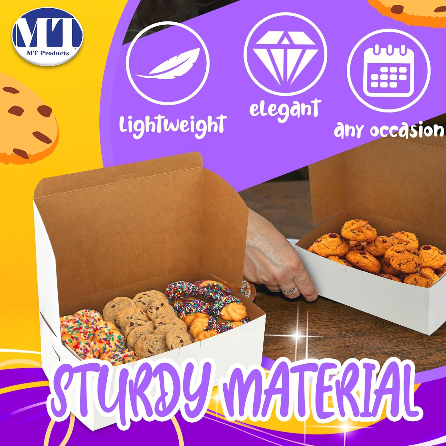 MT Products Cookie Boxes - 10" x 6" x 3.5" - White Bakery Boxes No-Window for Muffin, Cupcakes, Donuts, Macaroon (Pack of 250) - Made in USA