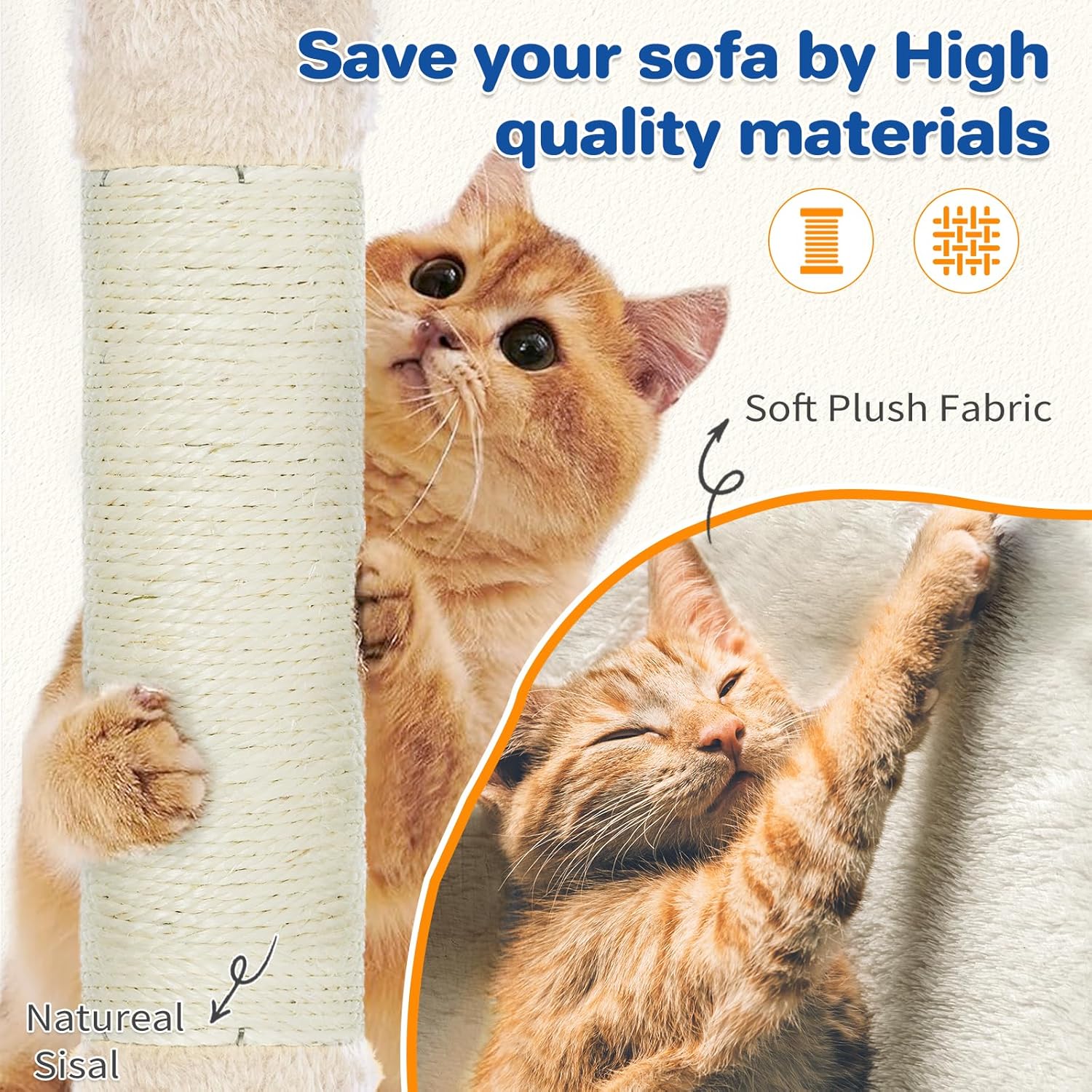 ABCPET Cat Tree Tower 63in Multi-Level Cat Tower for Indoor Cats with Sisal Scratching Posts, Condo, Hammock, Dangling Ball and Extended Platform for Cats to Play, Beige
