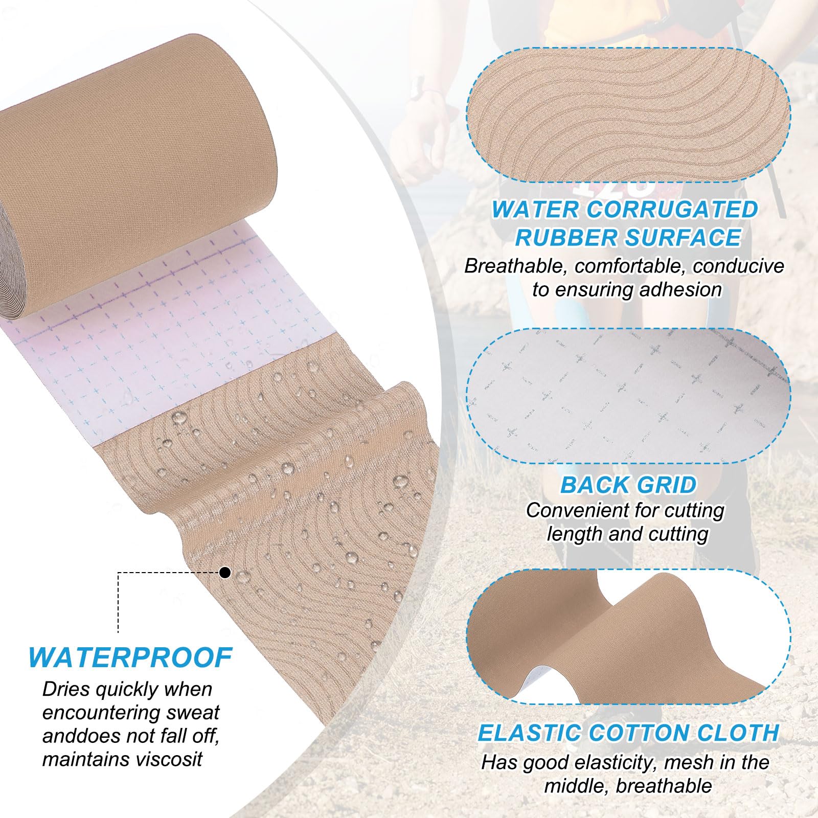 PATIKIL 5M x 10cm Nastro Kinesiologico, 2 Rotoli Nastri Adesivi Cotone Sportivi Per Supporto Muscolare Nastri Elastici Impermeabili Per Ginocchio Caviglia, Chiara