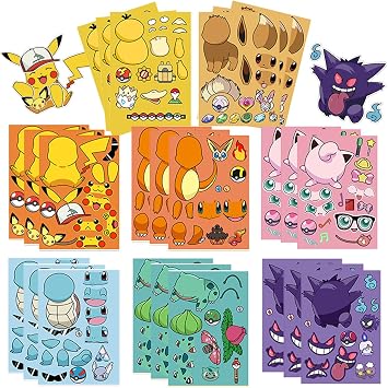 24Sheets Make-a-face Cartoon Pet Sticker,Make Your Own Mixed & Matched with 8 Designed Characters Monster Sticker for Birthday Party Supplies Favors POK24