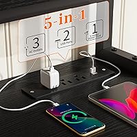 Vista 8 de EnHomee Escritorio para computadora de 57 pulgadas con cajones y espacio para impresora, escritorio de oficina con tomas de corriente, escritorios