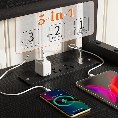 Miniatura 8 de EnHomee Escritorio para computadora de 57 pulgadas con cajones y espacio para impresora, escritorio de oficina con tomas de corriente, escritorios