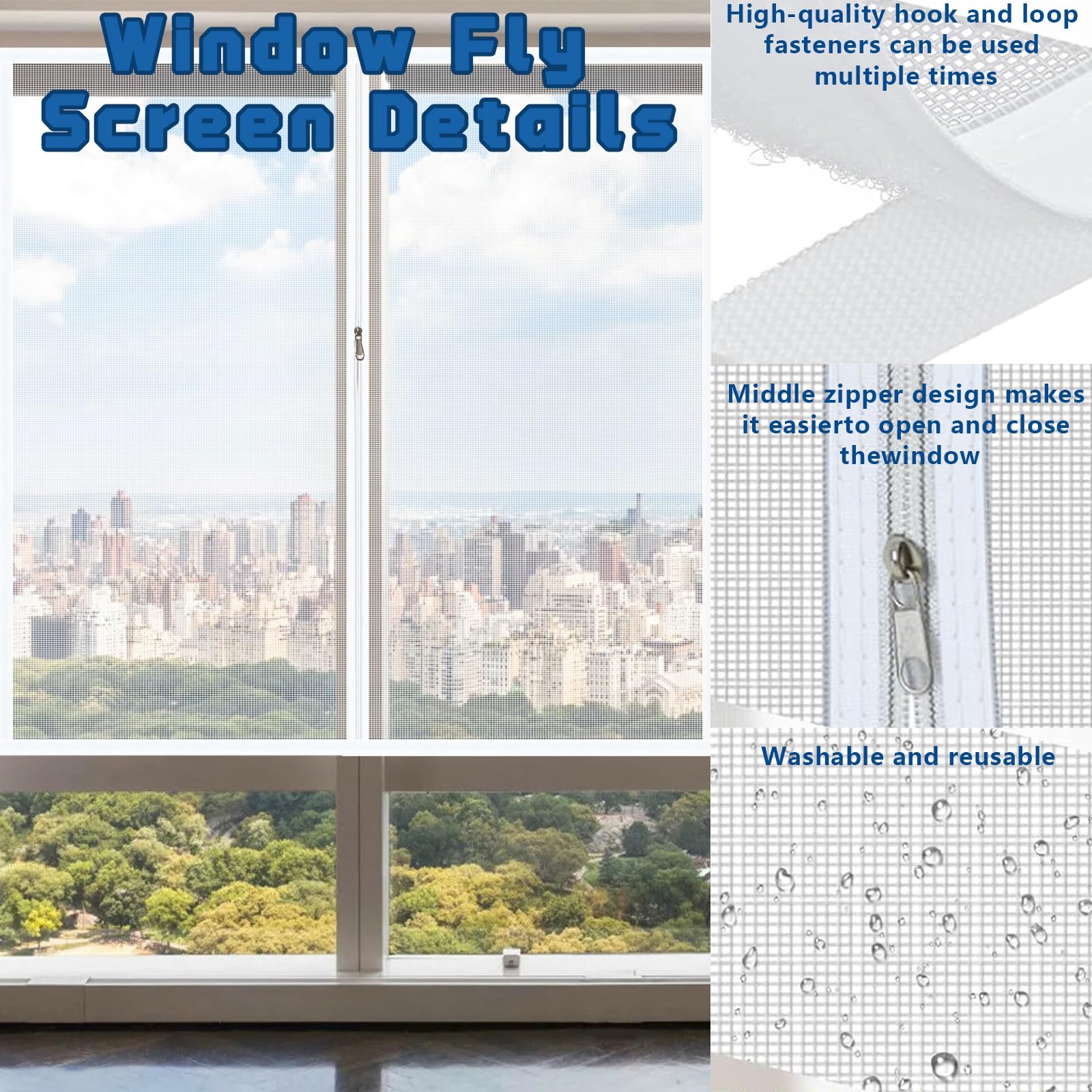 Window Fly Screen, Fiberglass Mesh Mosquito Window Screens Replacement Kit with Zipper - Image 4