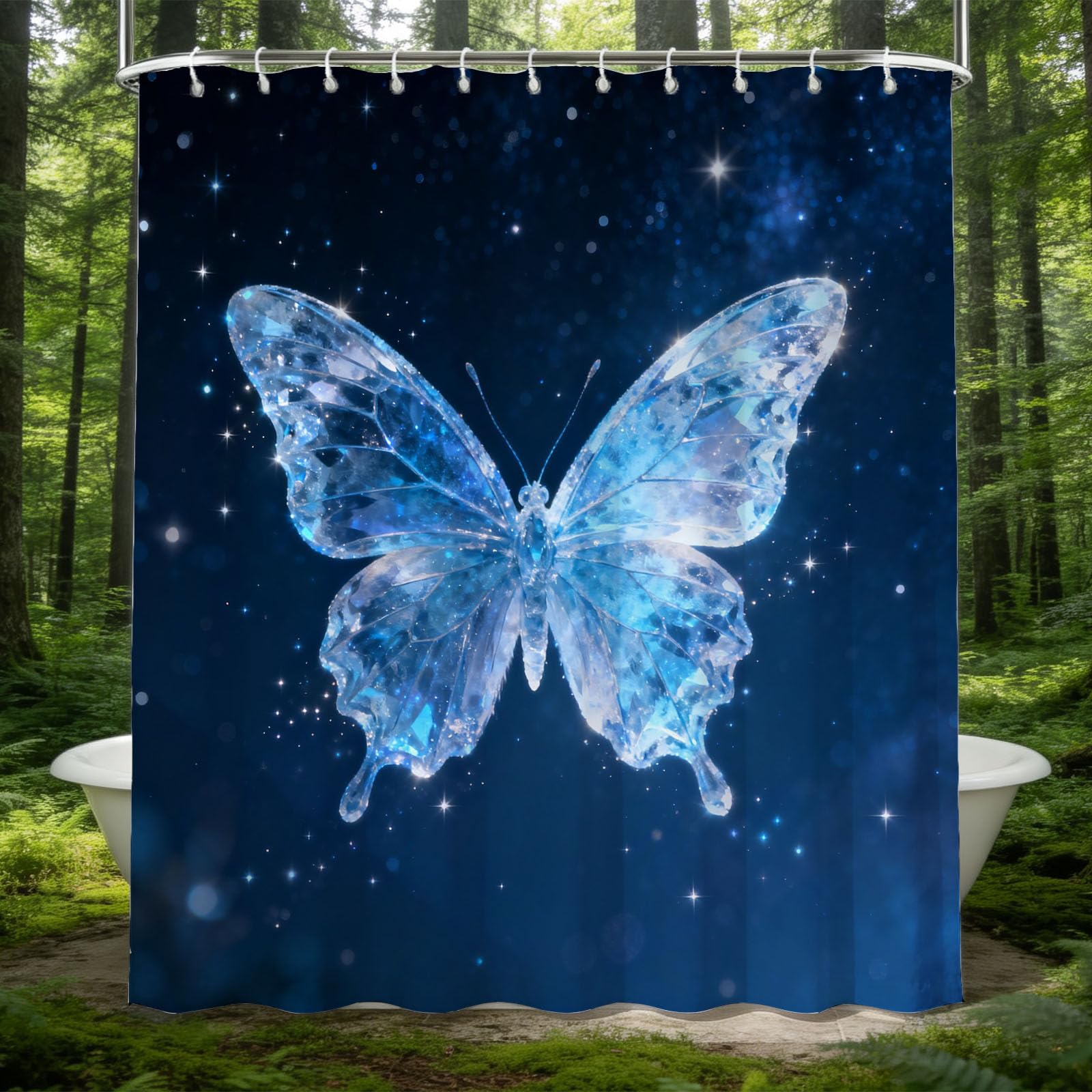 Hongduo 3D Cartoon Butterfly Shower Curtain for Stalls Bathtubs Dreamy Bathroom Decor Shower Curtain Set Polyester Fabric Waterproof 180x180cm/71X71 Inch with Hooks