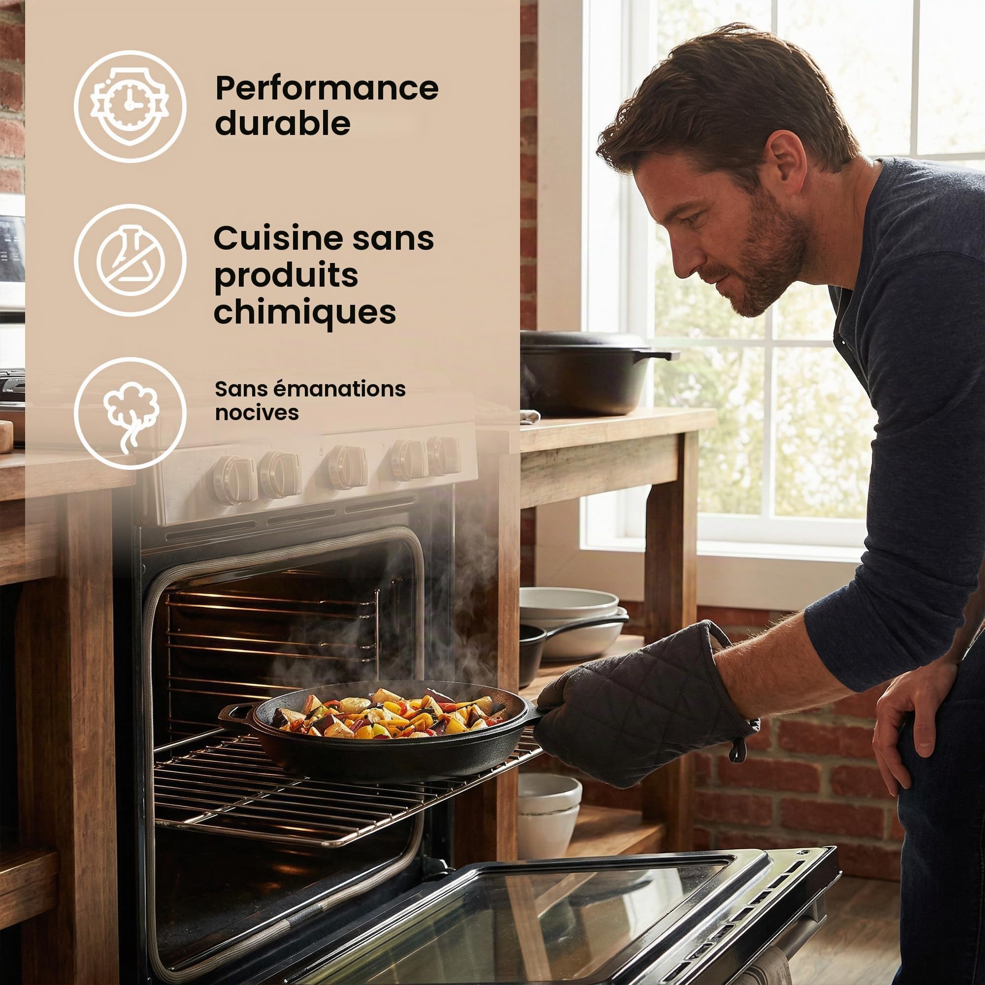 nuovva Faitout pré assaisonné – Poêle à frire en fonte – Couvercle de poêle 2 en 1 – Cocotte de 3,2 L, poêle de 26 cm