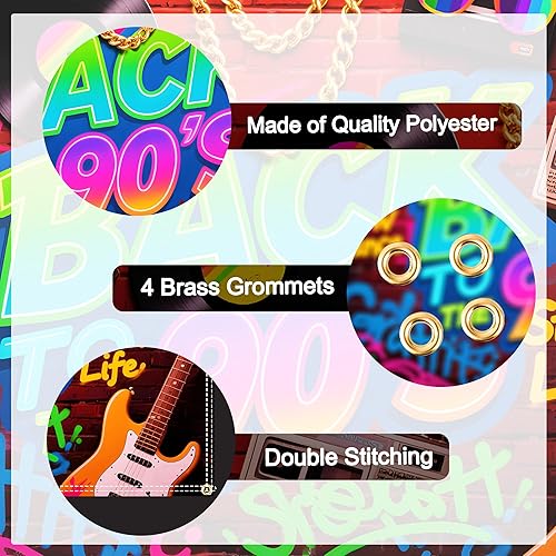 Miniatura 3 de Telones de fondo de los años 90 pancarta vintage de fiesta de 6 x 4 pies, fondo de fotografía retro con bordes de doble costura y cinta de 19.69