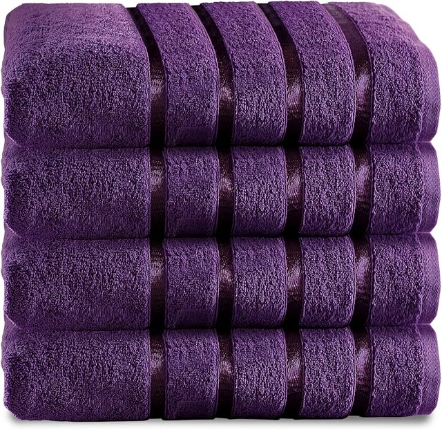 GC GAVENO CAVAILIA Hand Towels For Bathroom | 4 Piece Egyptian Cotton Towels | 500 GSM Quick Dry & Water Absorbent Towel For Gym-Spa, Aubergine