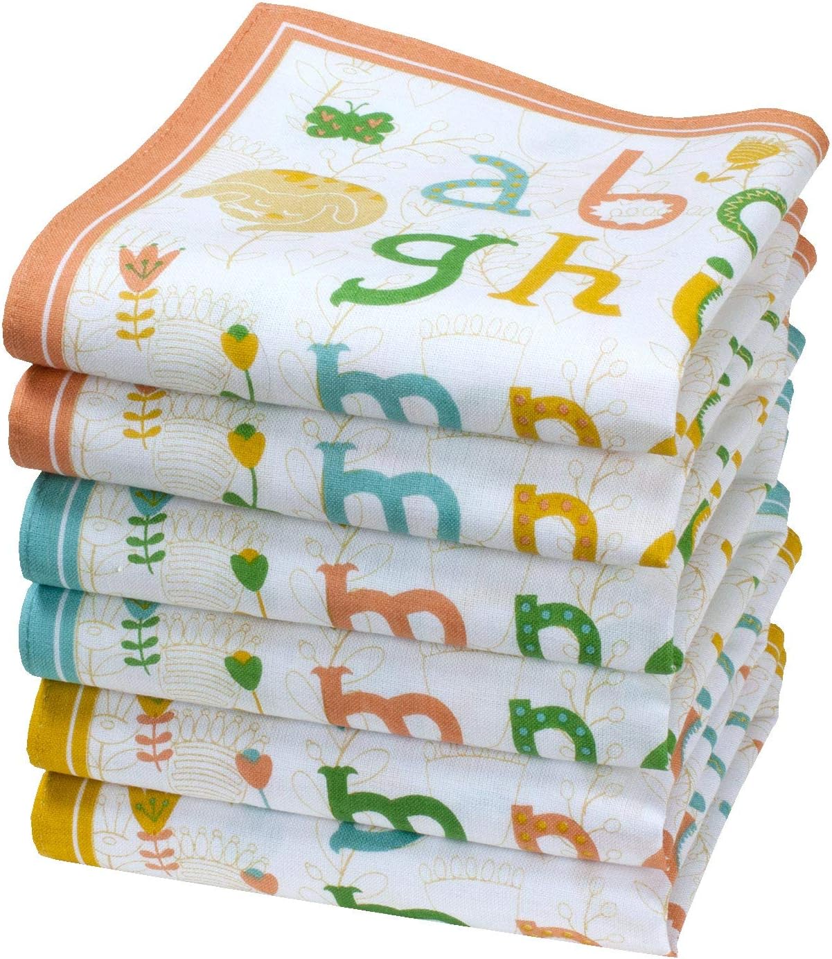 merrysquareMerrysquare - Child Handkerchiefs - 100% Cotton - 6 Units - 10" Square - Alphabet Model