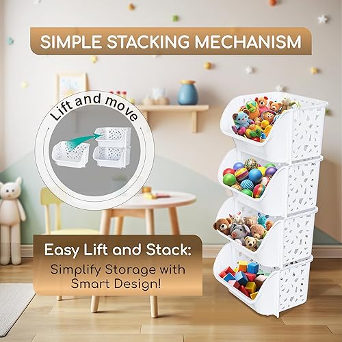 Miniatura 7 de Skywin Contenedores de almacenamiento apilables de plástico para despensa, color blanco, paquete de 4 contenedores apilables para organizar