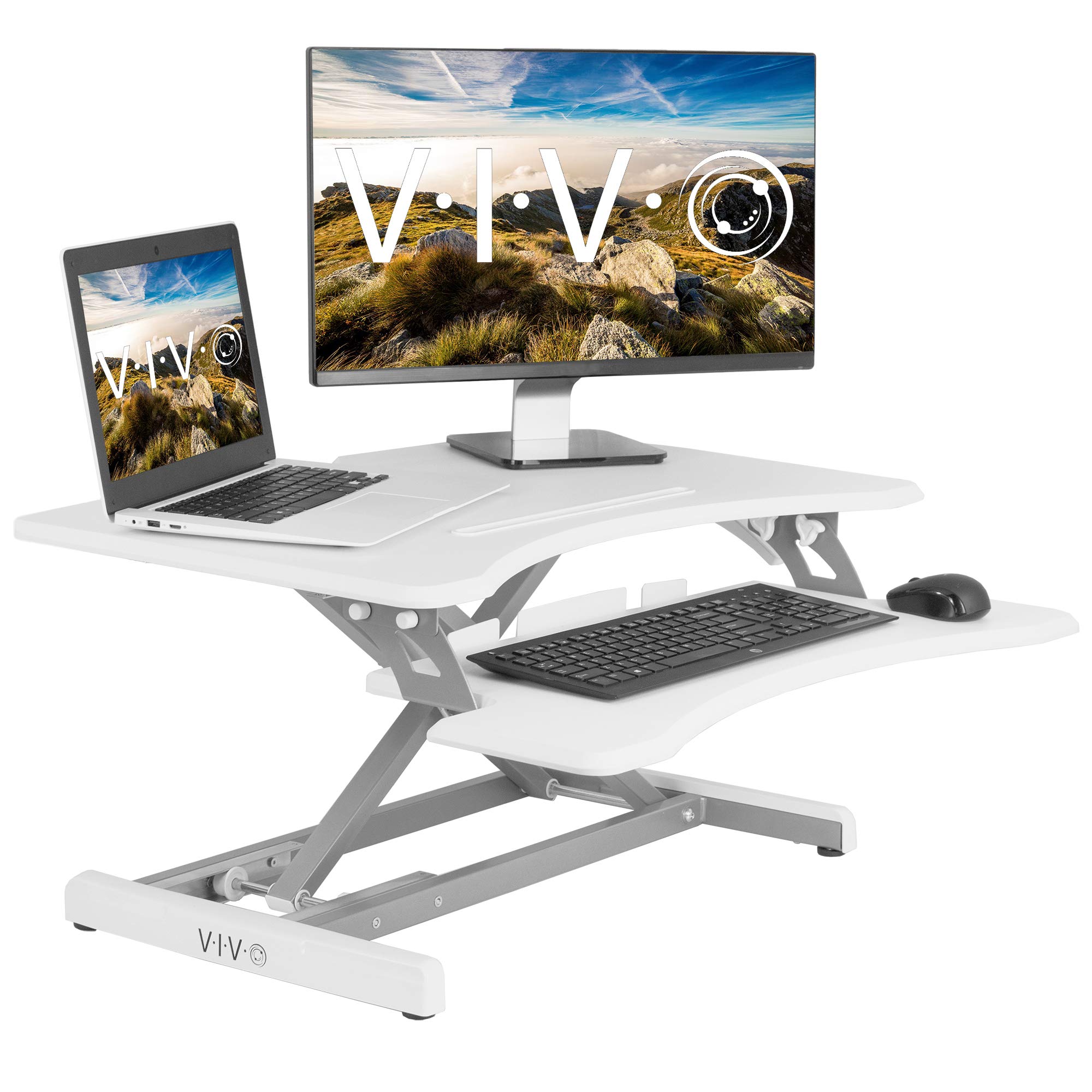VIVO White Small Height Adjustable 30 inch Standing Desk Converter, Sit Stand Tabletop Monitor or Laptop Riser Workstation (DESK-V000MW)