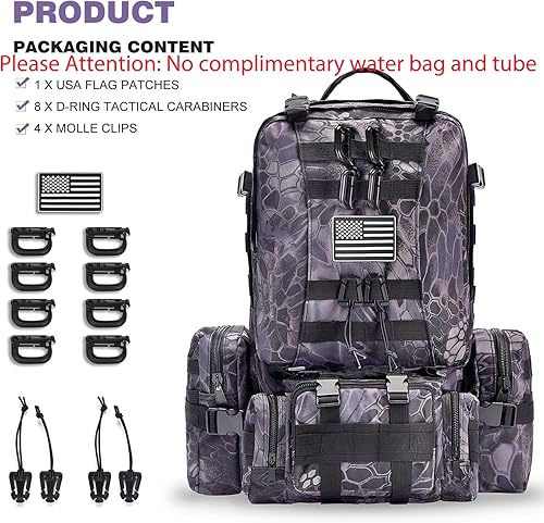 Miniatura 3 de CALUOMATT Mochila táctica militar para hombres, mochila militar negra para hombres y mujeres, Camuflaje negro-2, Negro