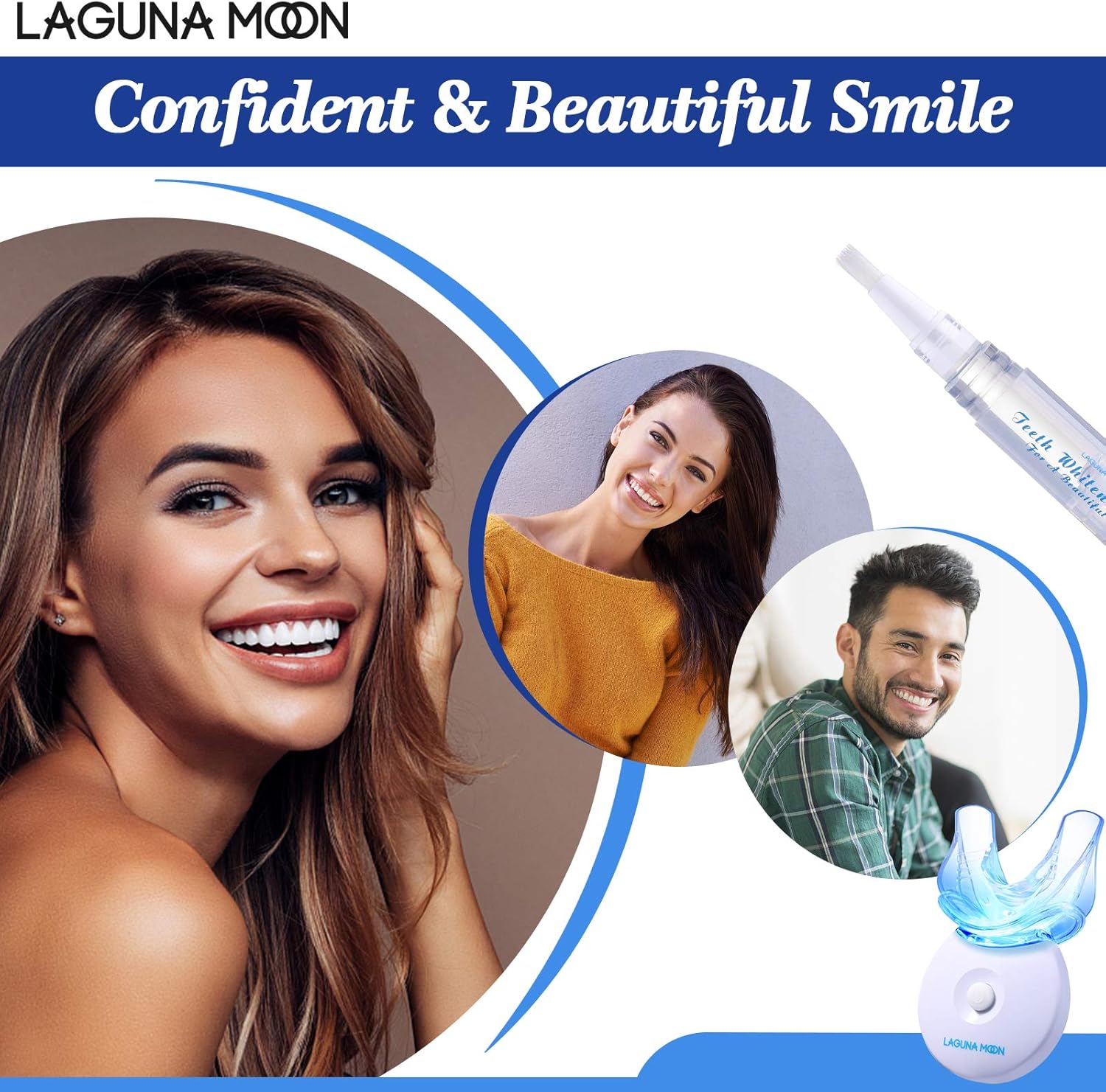 Teeth Whitening Kit with LED Light by Lagunamoon, 35% Urea Peroxide Teeth Whitening Gel, Mouth Tray, Wireless Teeth Whitening LED Light Helps Remove Stains from Coffee, Wine, Tea, No Sensitivity : Beauty & Personal Care