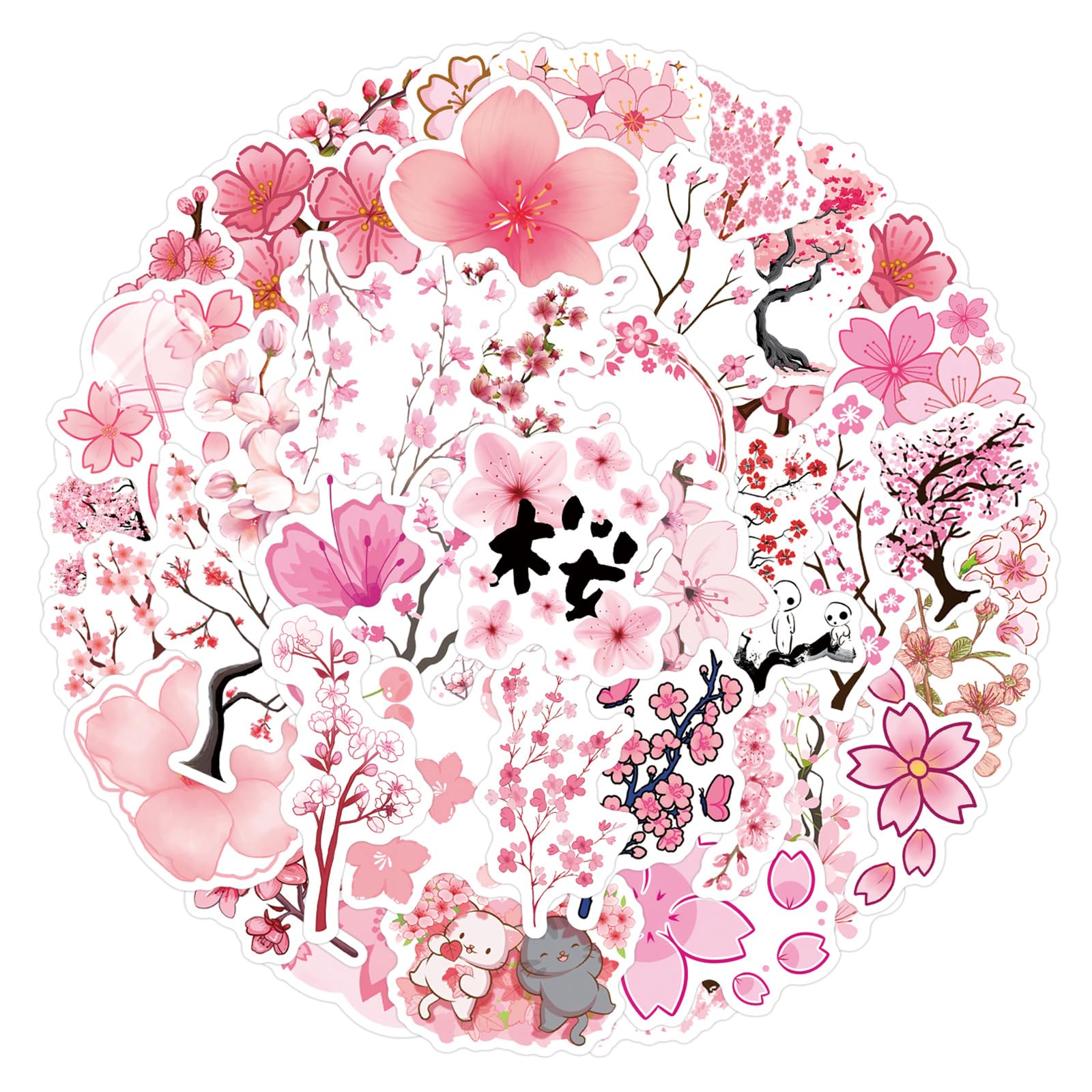 Sakura Stickers,Sakura Graffiti Stickers,50Pcs Vinyl Waterproof Decals for Kids Teens,for Phone Laptop Water Bottles Skateboard Computer Phone Luggage Guitar Car Gifts