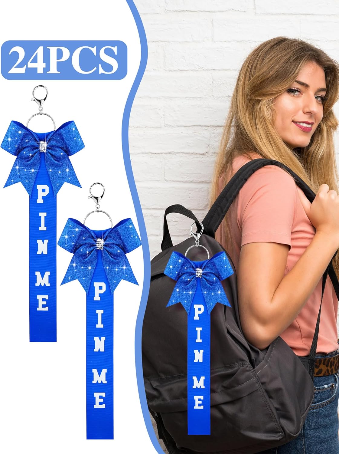 Landical Cheer Pin Me Ribbon Cheerleader Ribbon Keychain with Rhinestones Bow for Cheerleader Bag Backpack - Image 5