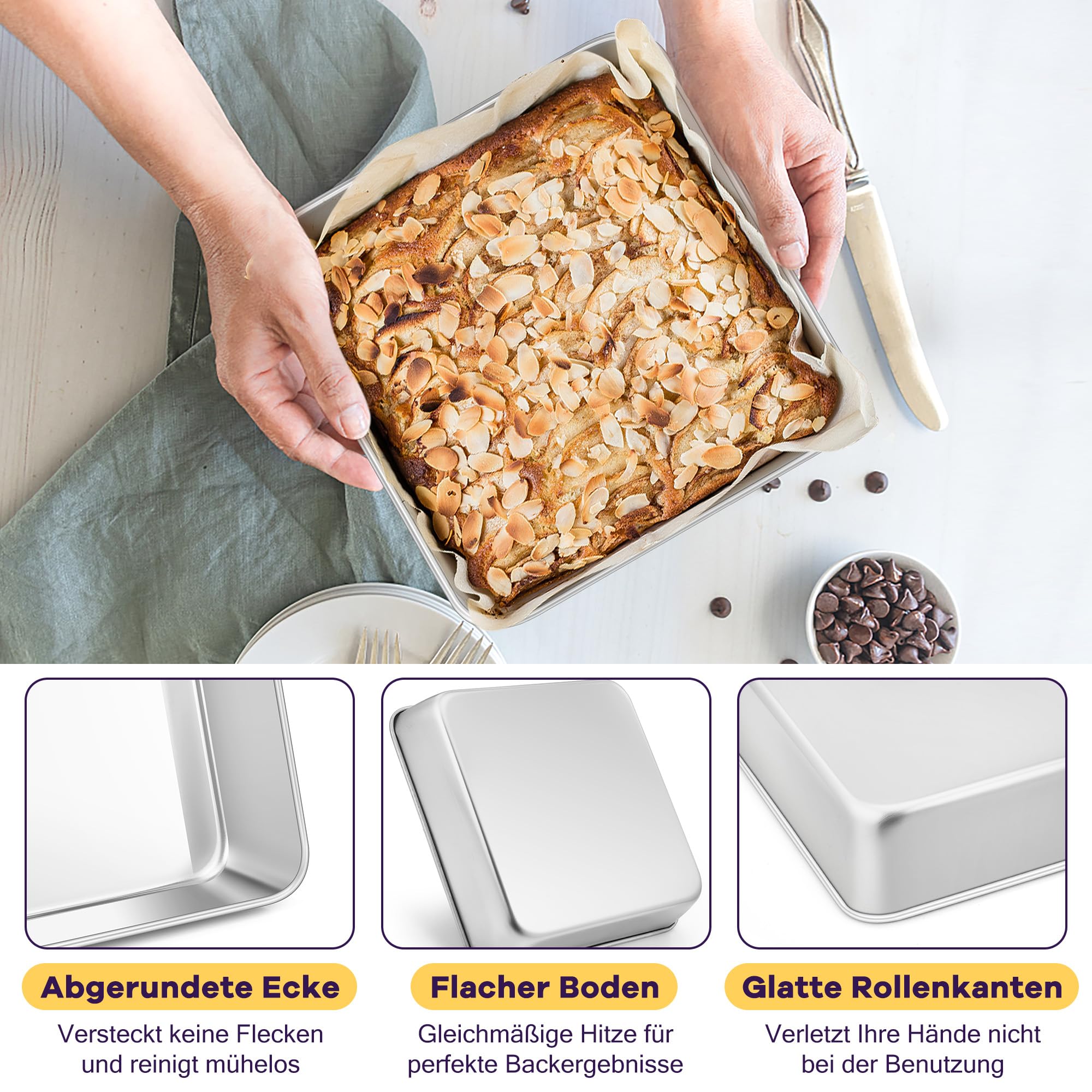 CTDMJ Lot De 2 Plats à Gratin Carrés, Rectangulaires, En Acier Inoxydable, Antiadhésifs, Pour Gâteaux, Brownies Et Rôtis, Sains Et Durables, Résistants à La Rouille Et Faciles à Nettoyer, 20 Cm