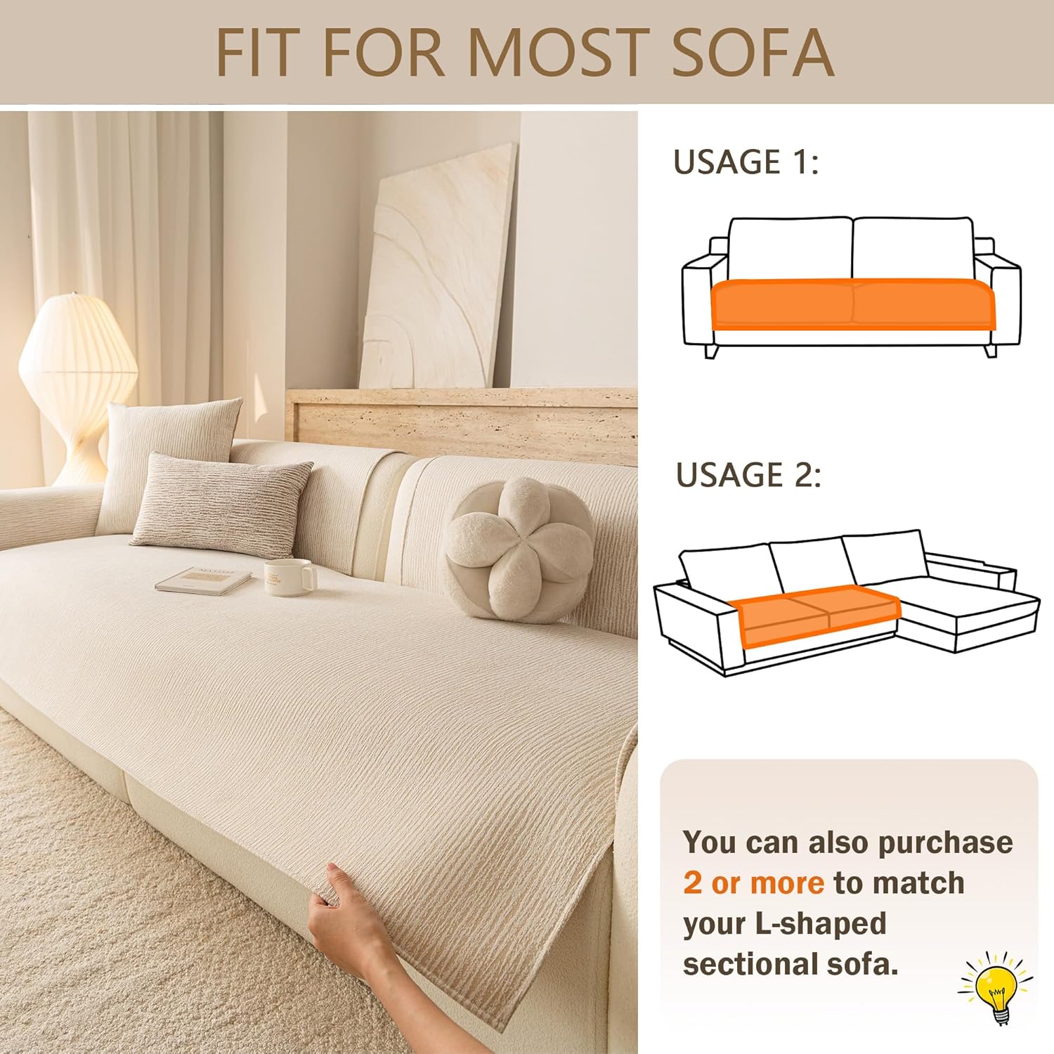 MEETSKY Couch Cover for Sofa, Couch Covers for Dogs, Non Slip Washable Pet Sofa Cover, Fade Resistant Couch Cover Slipcover Couch Protector, Dog Mat for Couches, Beige, 35" x 71" (Only 1 Piece)