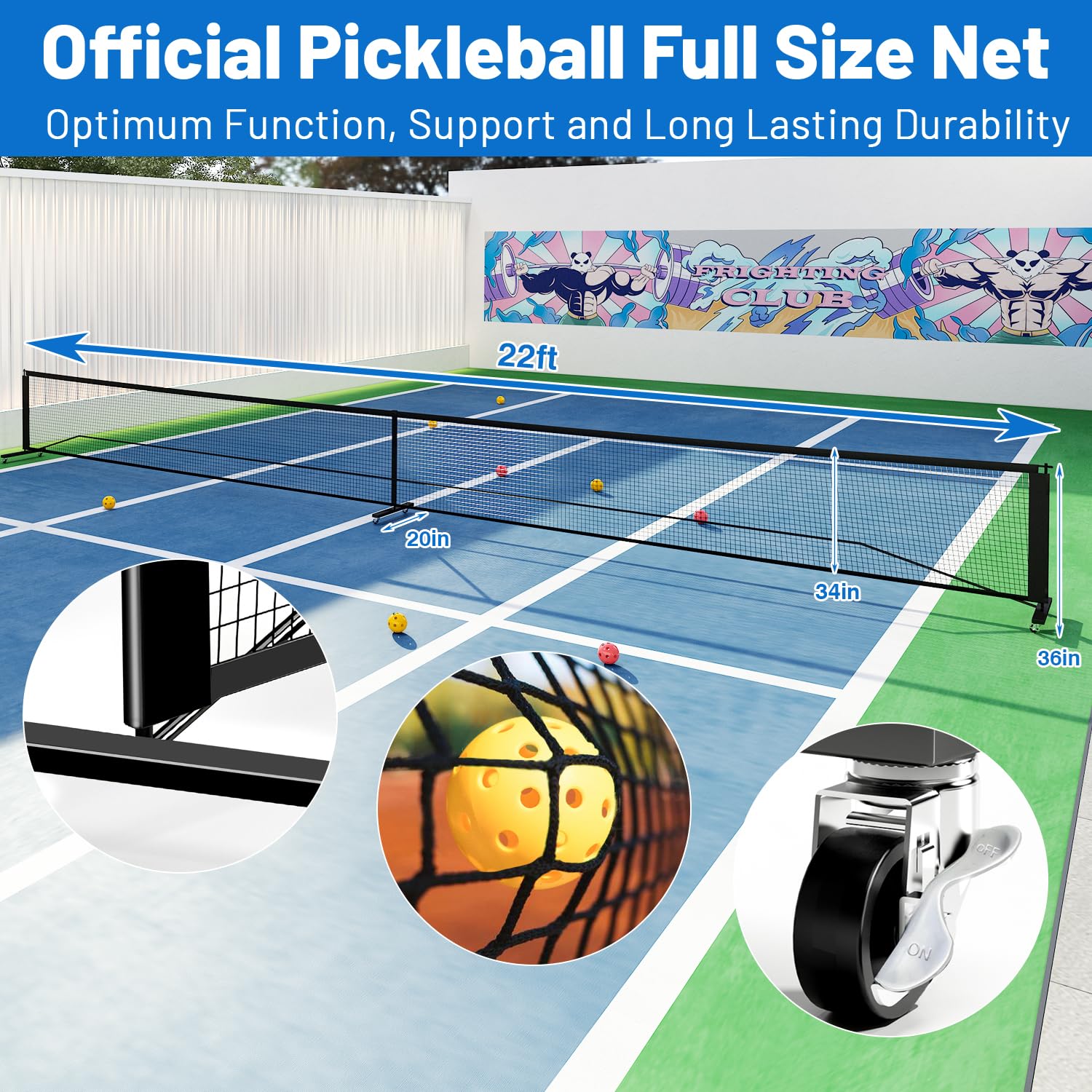 Pickleball-Netz-Set beinhaltet 670 cm Standardgröße, Pickleball-Netz, Court-Marker, 4-teiliges Paddel-Set, Anzeigetafel, Pickleballs für drinnen und draußen und Tragetasche