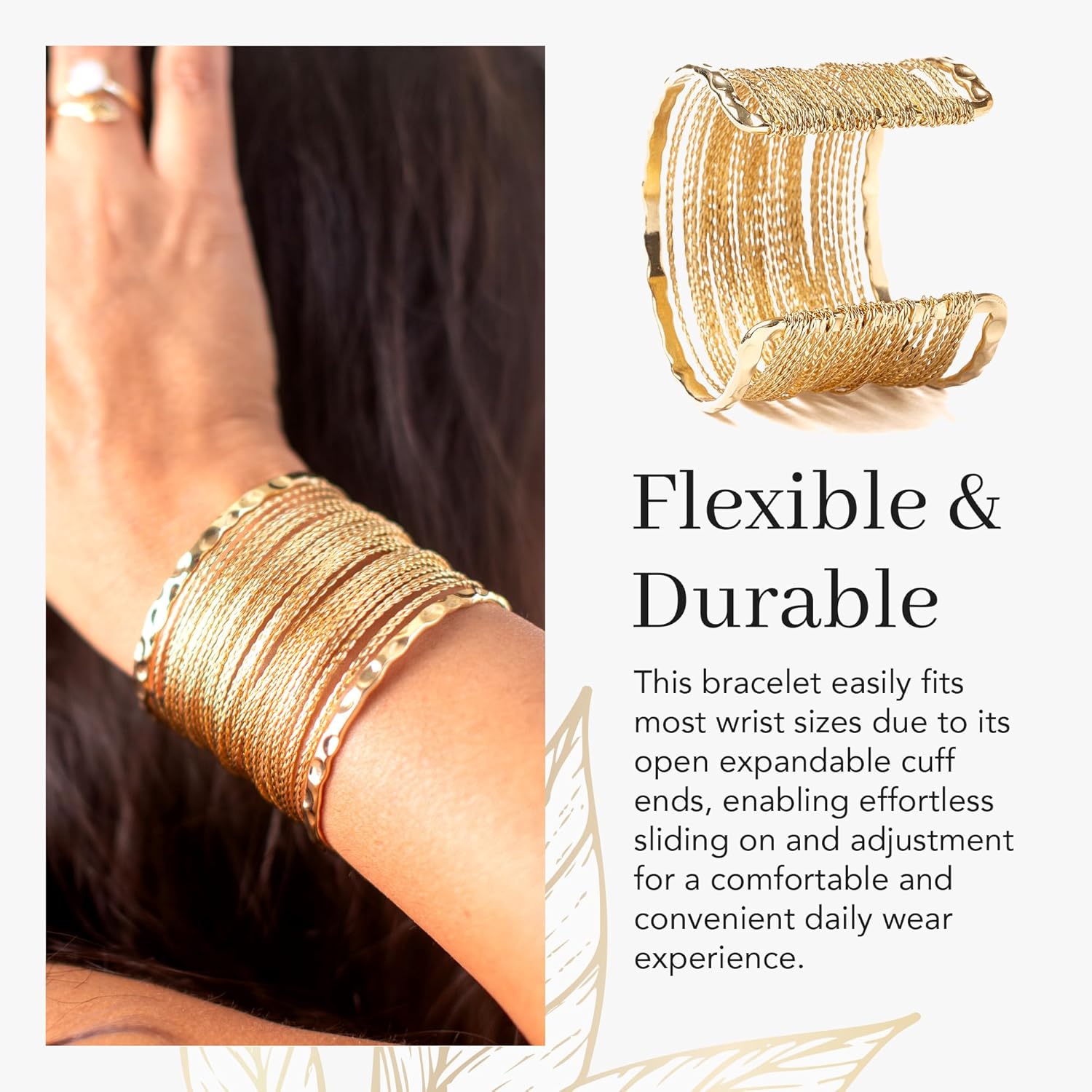 Princess V Adjustable Open and Wide Modern Cuff Design or Bangle, Bracelet Jewelry with Brushed 18K Yellow Gold Plating. Beautiful and Elegant for all Occasions. Quality crafted. Durable. High End Aesthetic Finish