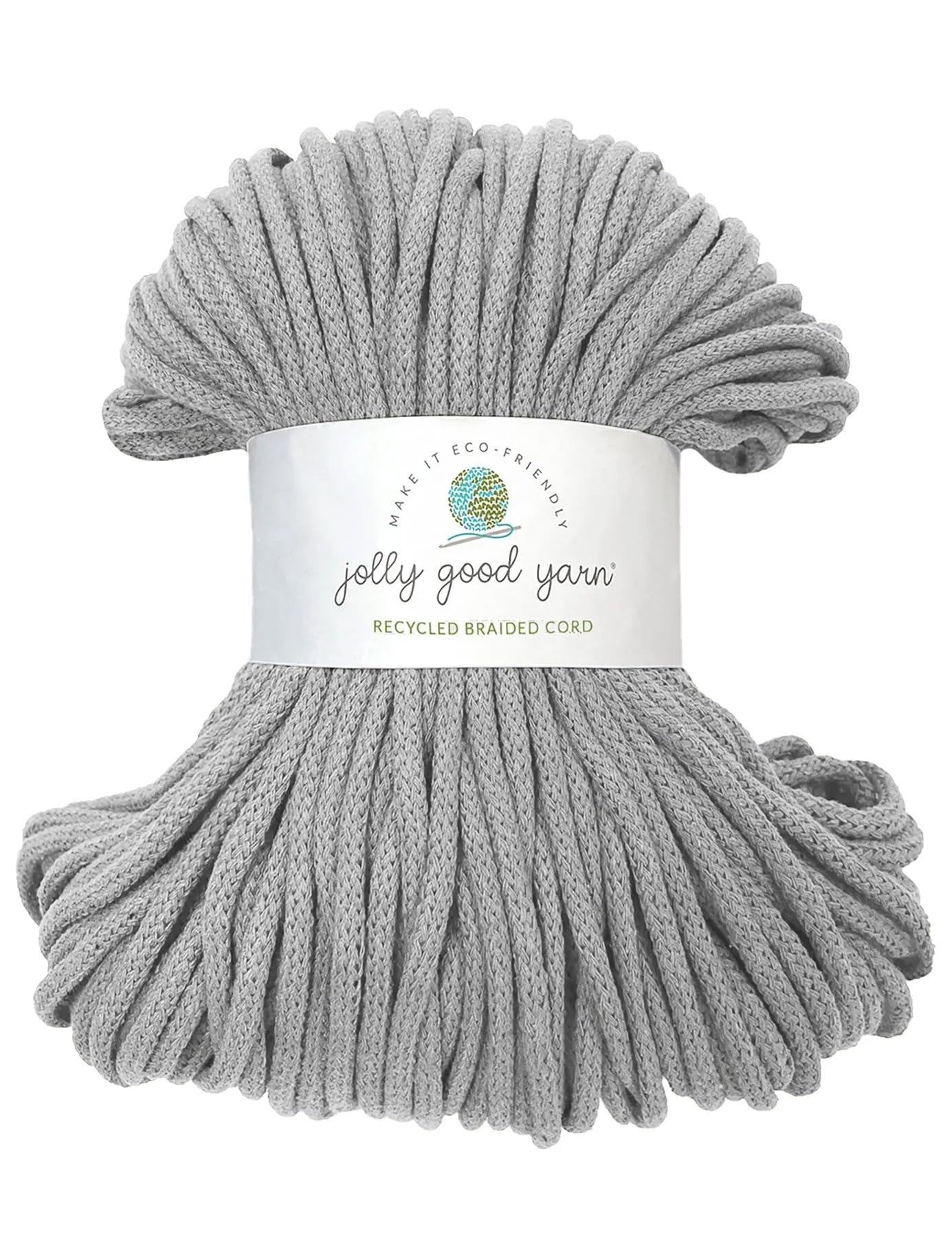 5mm Silverton Grey Recycled Cotton Braided Macramé Cord Rope by Jolly Good Yarn, 100 Metres (500g) for Wall & Plant Hangers, Textile Jewellery, Decorations - Grey