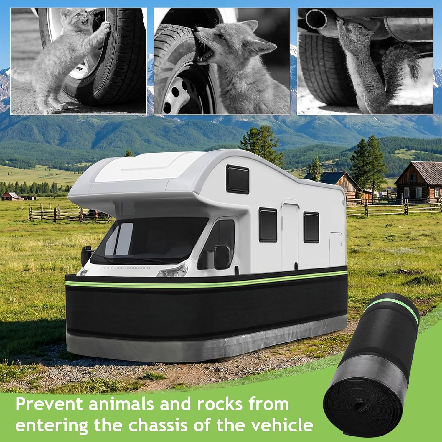 RV Skirting for Winter - 3.1x65.6ft Mobile Home Skirting Panels with Bottom Iron Mesh, Easy Install Felt Underbelly Wrap for Cold Weather Protection, Camping, Outdoor Storage
