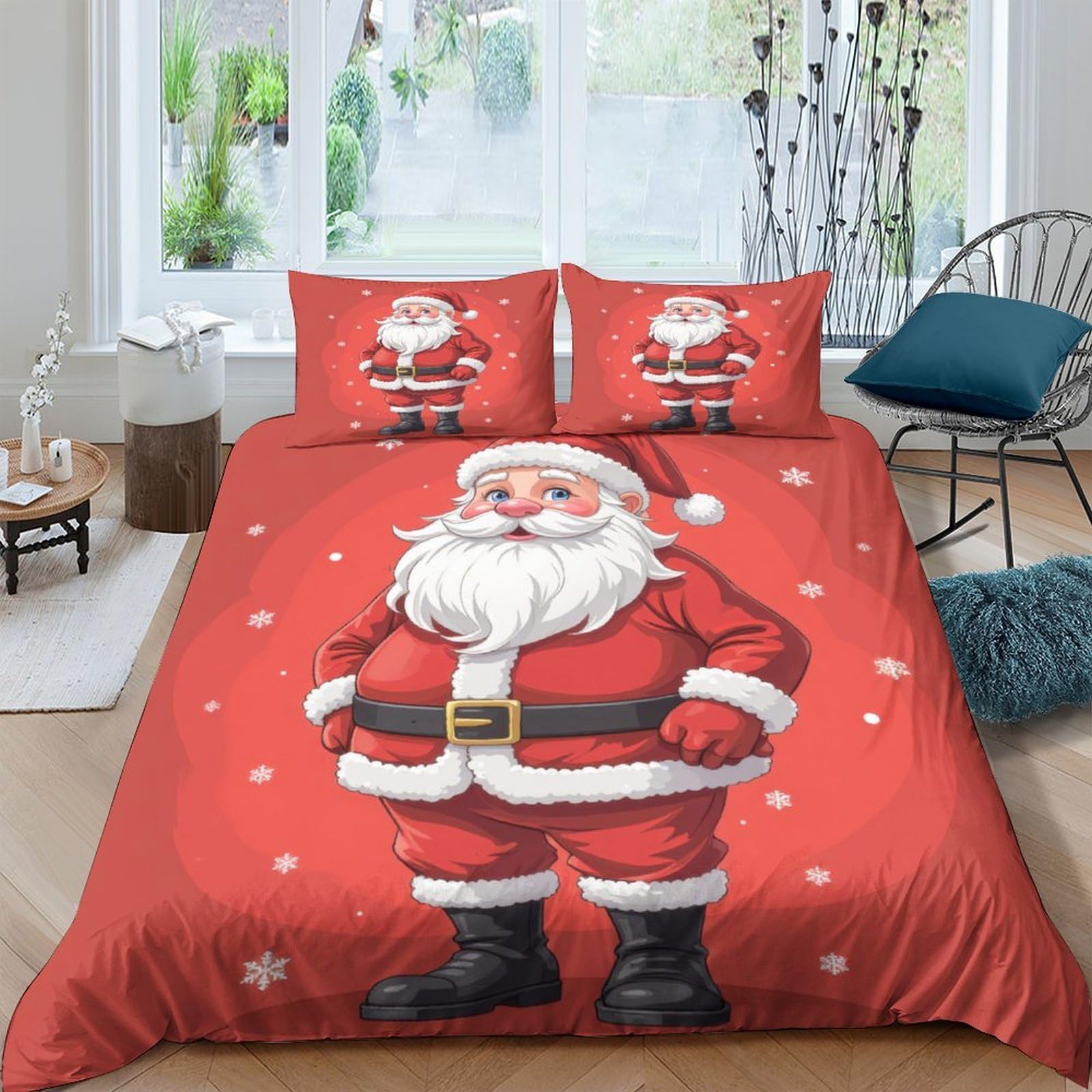 Ctjqhvkz Style-7 3D Printed Santa Claus Fitted Sheet Microfiber Red Christmas Snow Bed Cover For Bedroom Guest Room Mattress Decor Single（135X200cm）