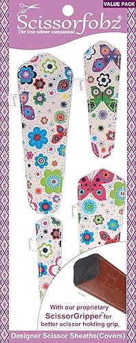SCISSORFOBZ Fundas protectoras de tijeras de diseñador, 4 unidades, tamaño surtido, diseño de jardín de mariposas marfil, #4-221