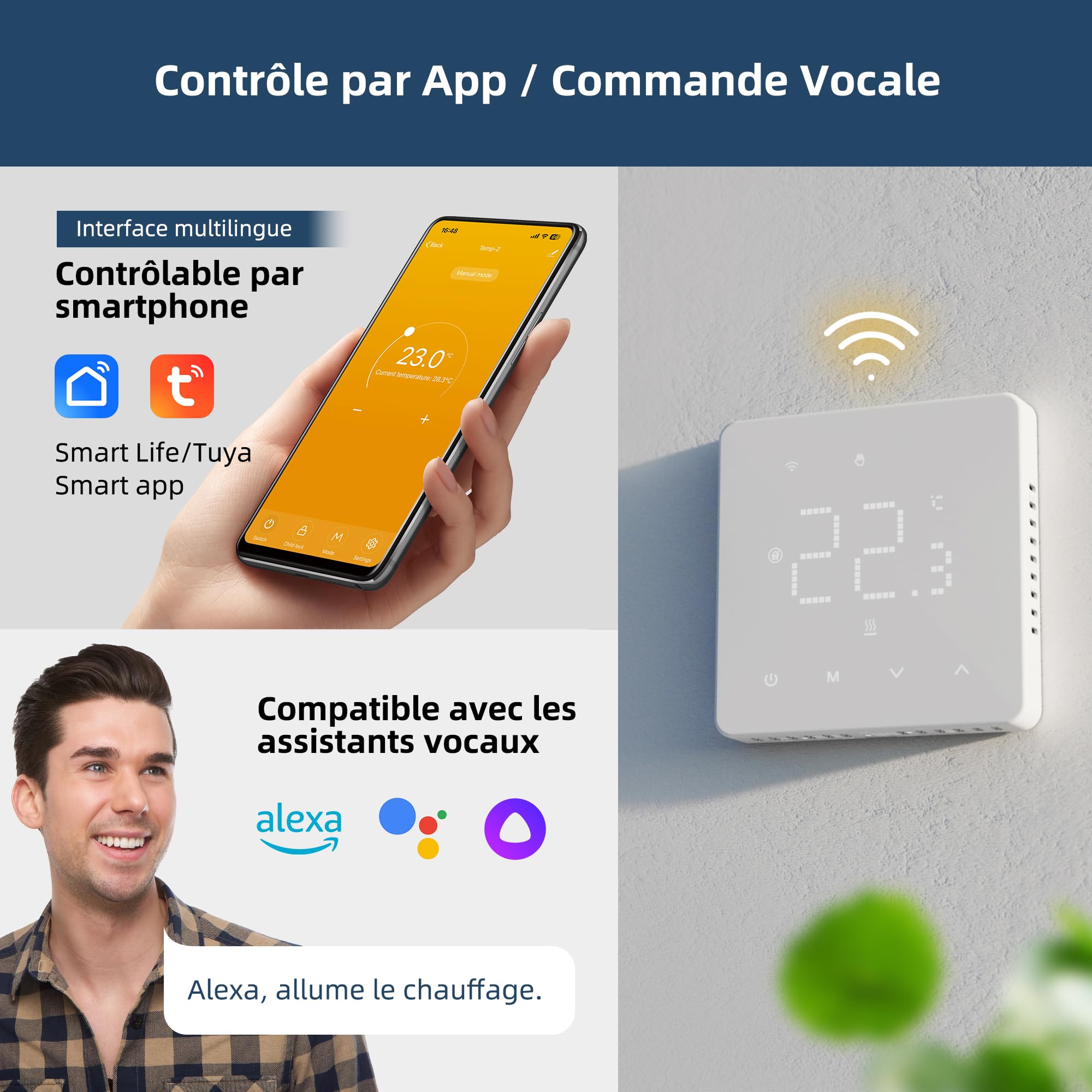 Beok Thermostat WiFi pour Plancher Chauffant à Eau, programmable, contrôle à Distance Via Smart Life APP, Compatible avec Alexa, Google Home