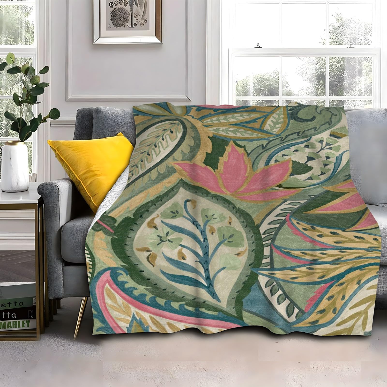 Puszysty koc do wtulania się w kształcie liścia 200 x 200 cm, miękki i dwustronny koc polarowy w stylu boho, idealny koc na sofę i łóżko