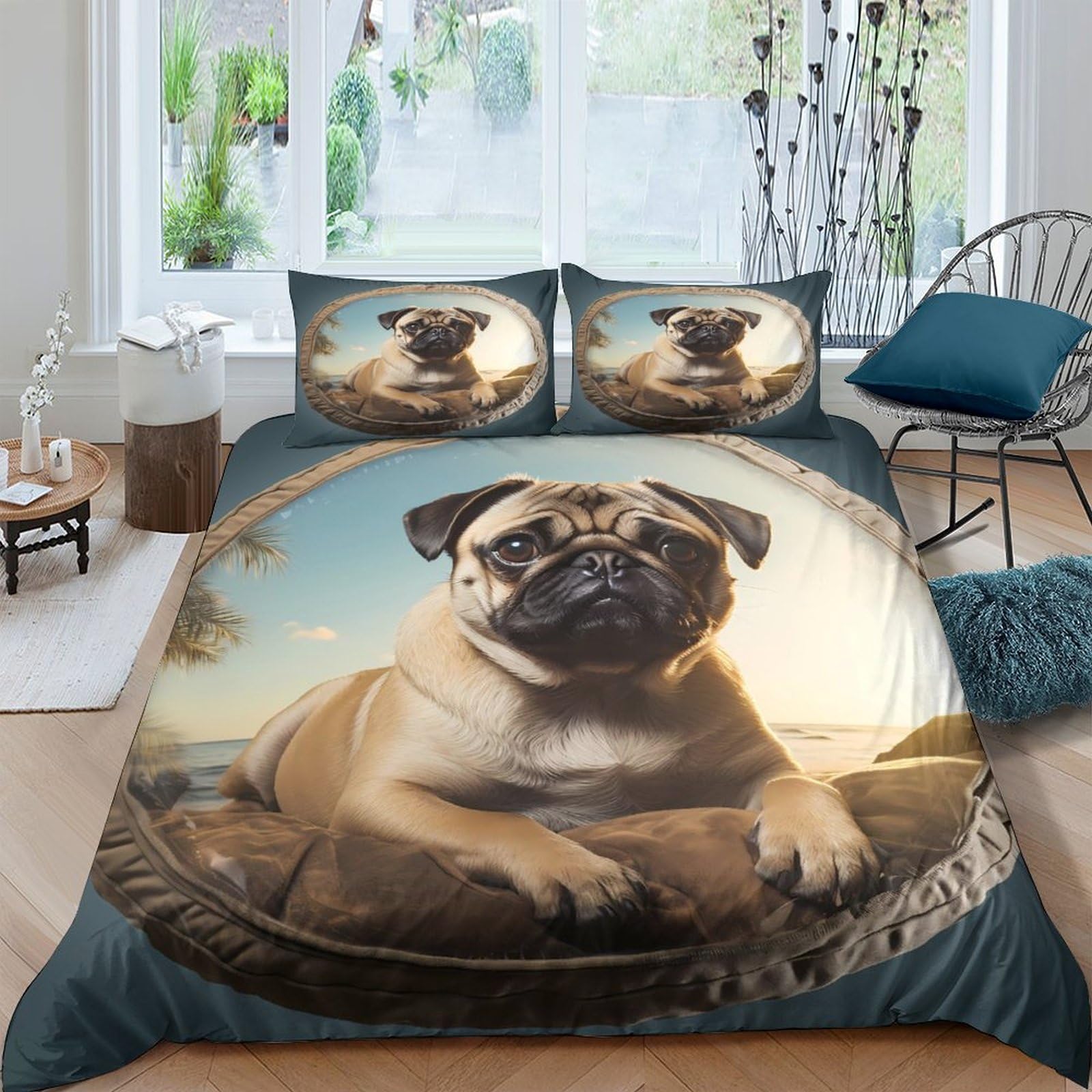 Ctjqhvkz Style-6 3D Printed Pug Dog Pattern Fitted Sheet Microfiber Soft Breathable Sunset Landscape Bed Cover For Bedroom Dorm Decor Single（135X200cm）