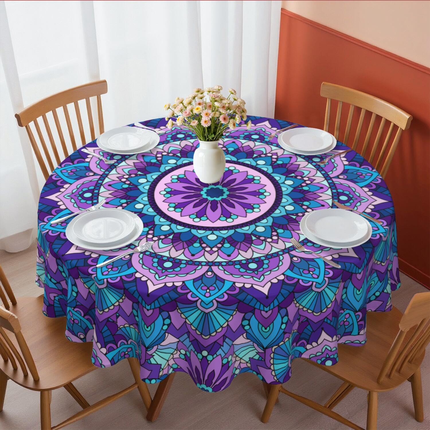 Aokoyi Mandala Tablecloth Boho 60X60 Inch, Bohemia Round Table Cloth, Waterproof Washable Tablecloths For Party Picnic Dinner Kitchen Decor