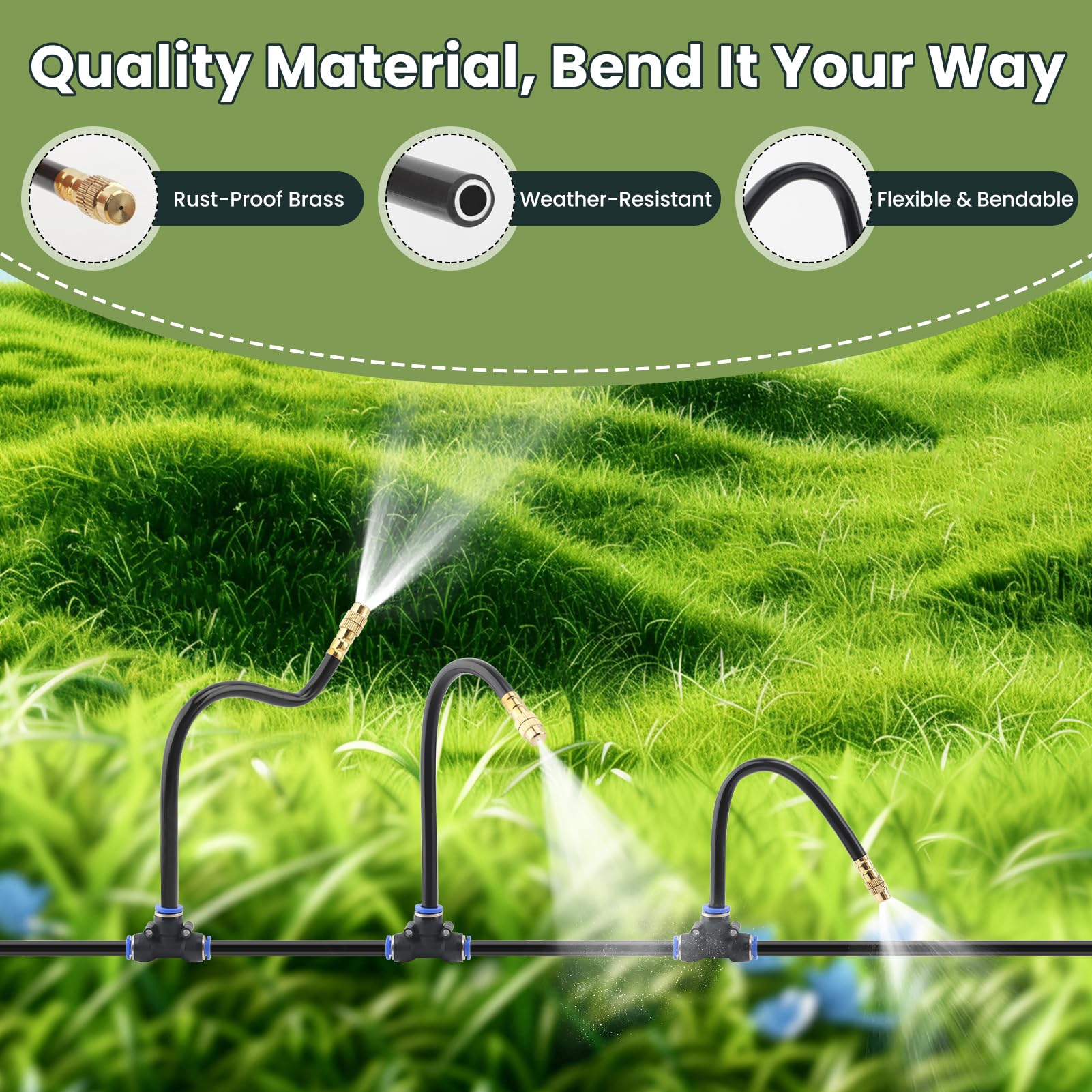 Kit di irrigazione automatica a goccia da 60 m con timer dell'acqua, sistema di irrigazione da giardino con spray pieghevole a 360°, ugelli atomizzanti regolabili in rame per cortile, prato, aiuola