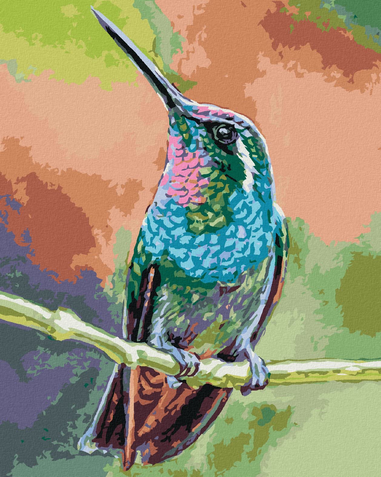 Malowanie według liczb - KOLIBRI NA SZTAŁU 80x100 cm z blejtramem (już napięty)