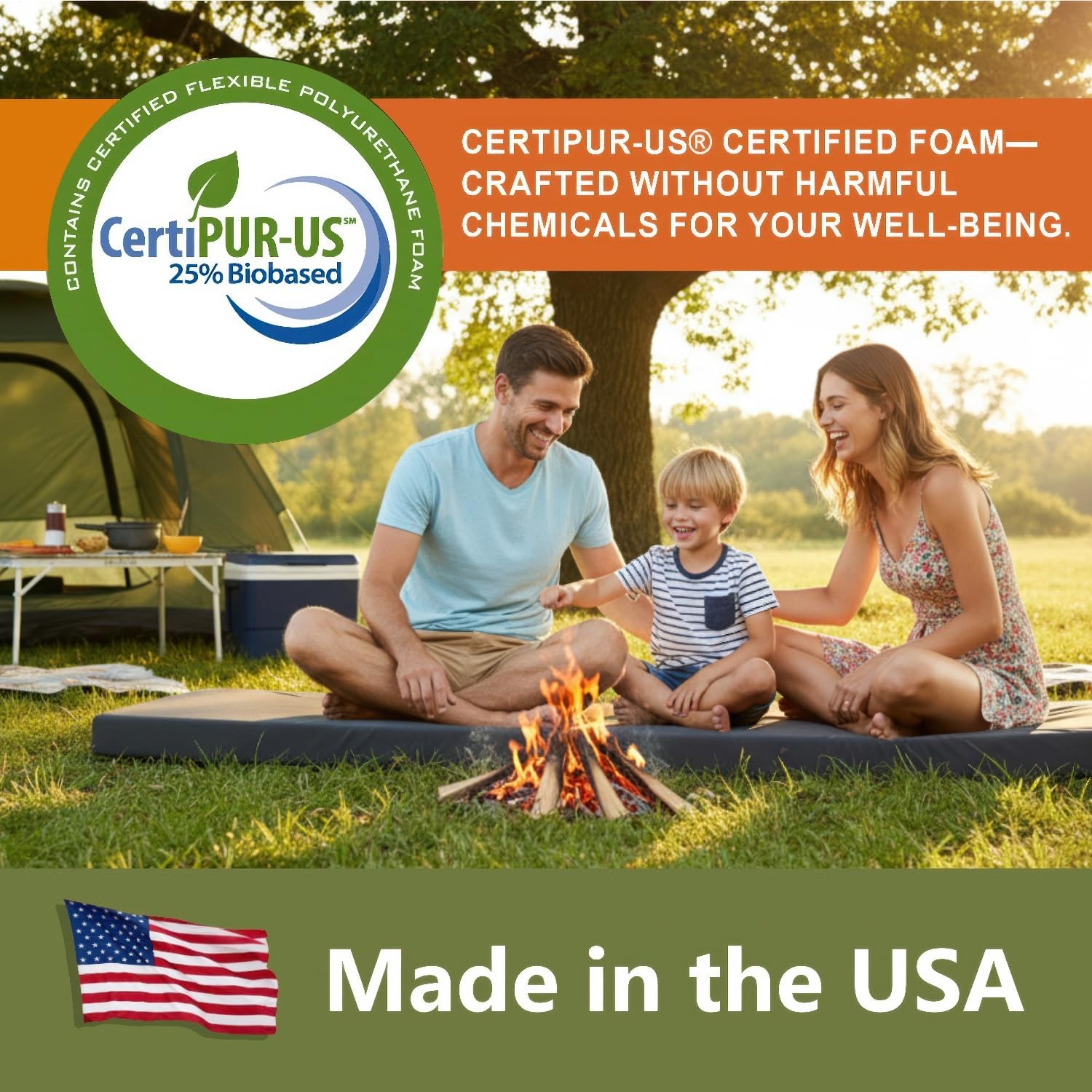 Waterproof Multi-Purpose Camping Mattress (26x72/30x75/38x75) Roll-Up Pad with Non-Slip Bottom Washable Zipper Cover – Medium-Firm CertiPUR Foam for Tent, Floor, RV Bunk or Guest Use