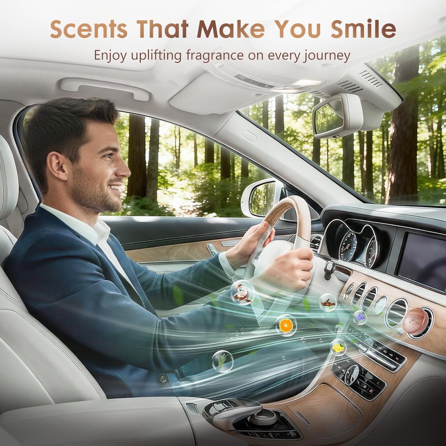 PERPOTAO Wooden Car Air Freshener Vent Clip, Refillable Essential Oil Diffuser with Long-Lasting Natural Scent, North American Walnut & Metal Auto Deodorizer, Includes 2 Clips + 4 Plaster Refills - Image 6