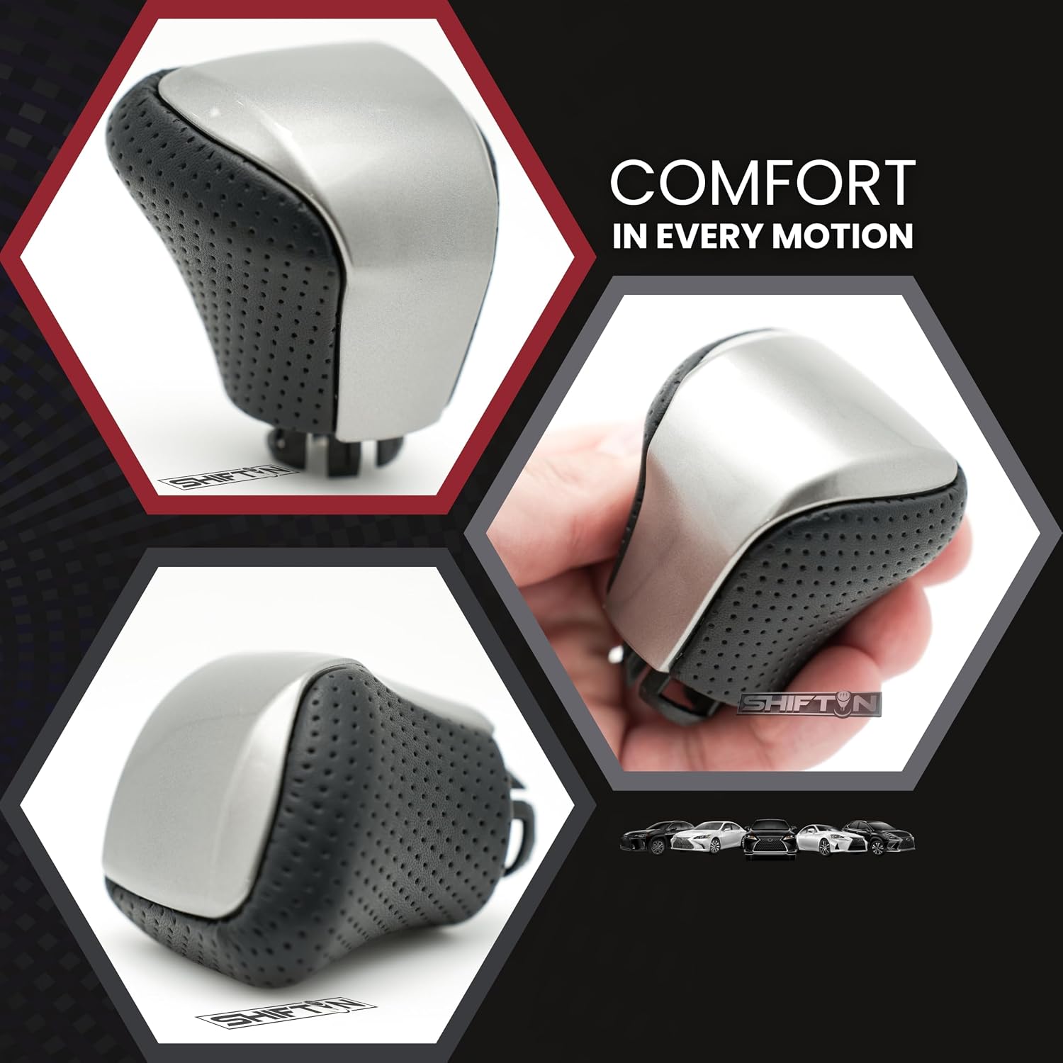 Gear Shifter Knob for Lexus LS460 LS-460-L LS600 LS-600h-L F-Sport, LX-570 | Aftermarket Replacement Interior Car Accessory for OEM Part 33504 50320 50340 60490 C0 (Black Leather/Silver Gray)
