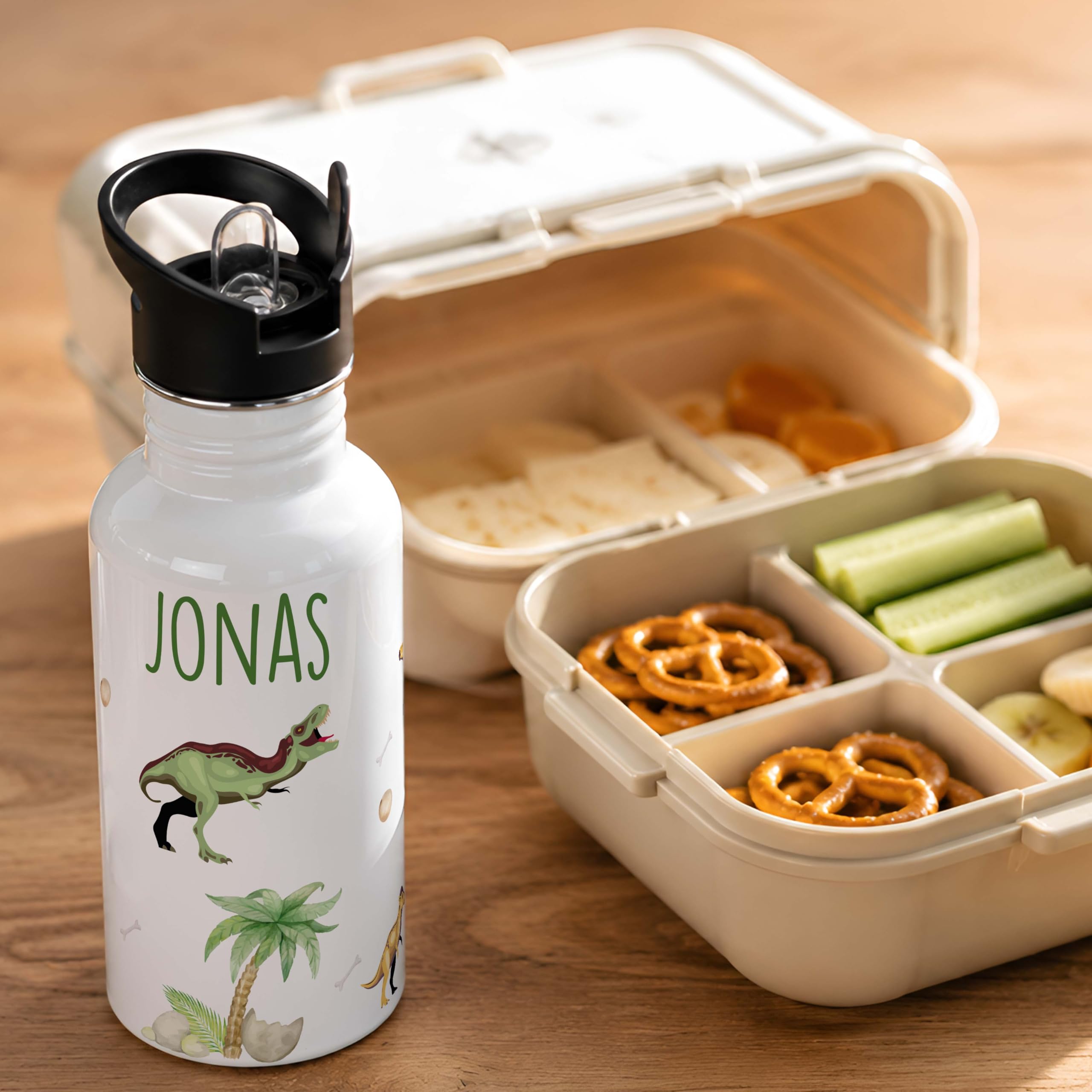 Kidsmood - Gourde personnalisée pour enfants en acier inoxydable de 500 ml avec paille intégrée, anti-fuite, passe au lave-vaisselle et parfaite pour l'école et la maternelle