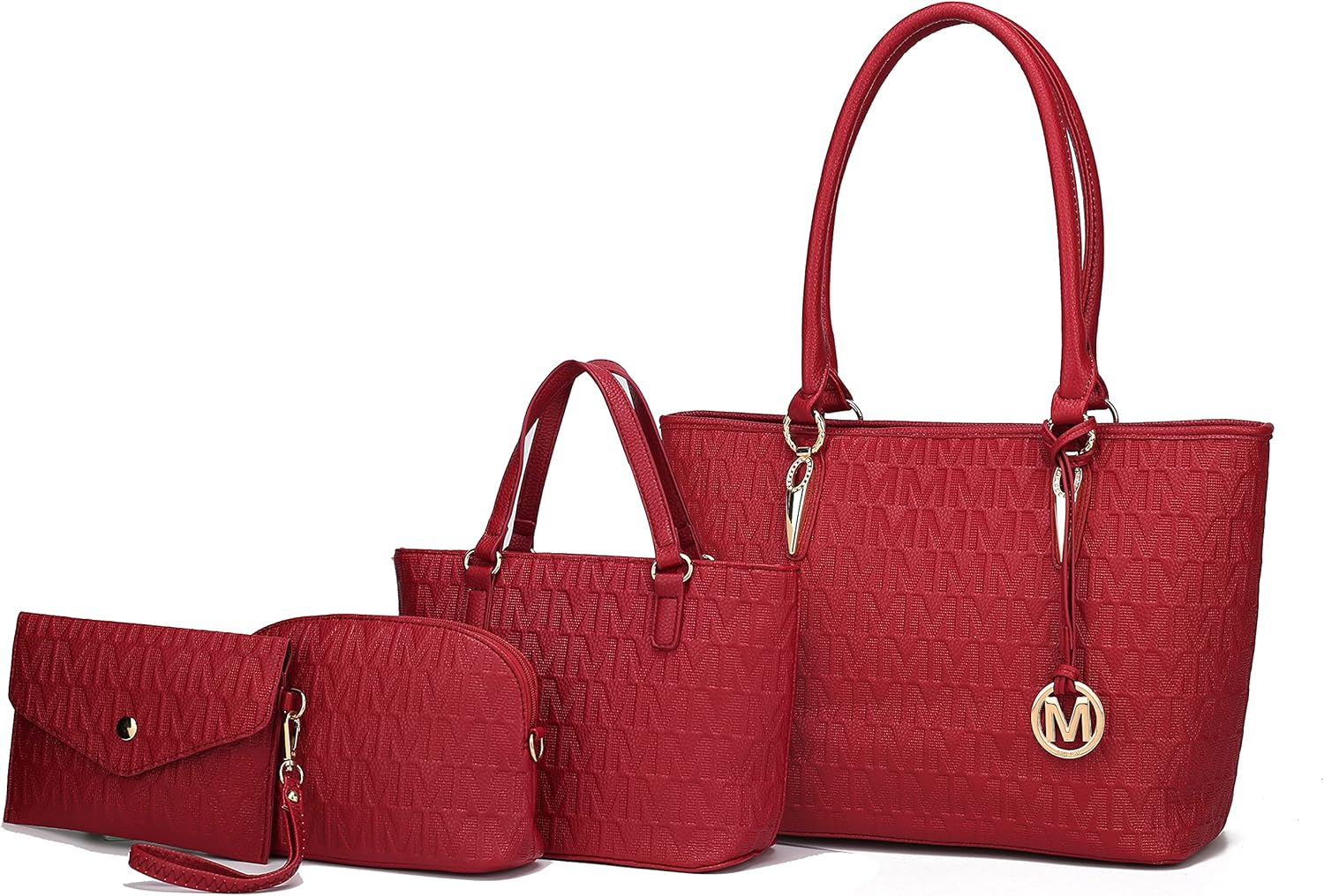 MKF Collection Tote Bag for Women, Shoulder Bag & Wristlet Pouch Top Handle Vegan Leather 4Pcs Set by Mia K