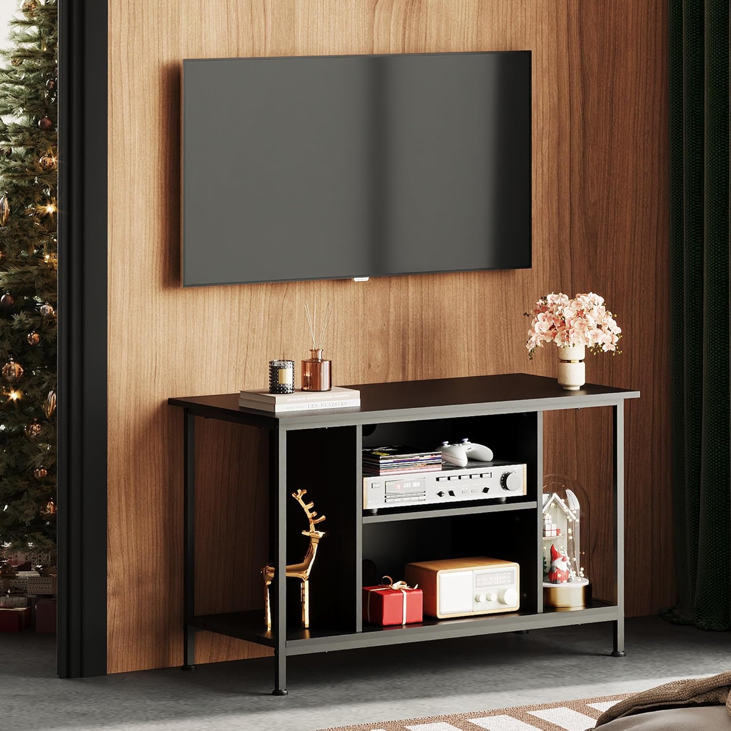 WLIVE TV Stand for 32 Inch TV, Small TV Entertainment Center with with Storage Cabinet, Industrial TV Stands for Living Room, Bedroom and Corner, 32" TV Console, Black