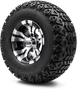 MODZ Vampire Machined Black 10" Golf Cart Wheels and Arisun X-Trail 22x11-10 All-Terrain Golf Cart Tires Combo - Set of 4