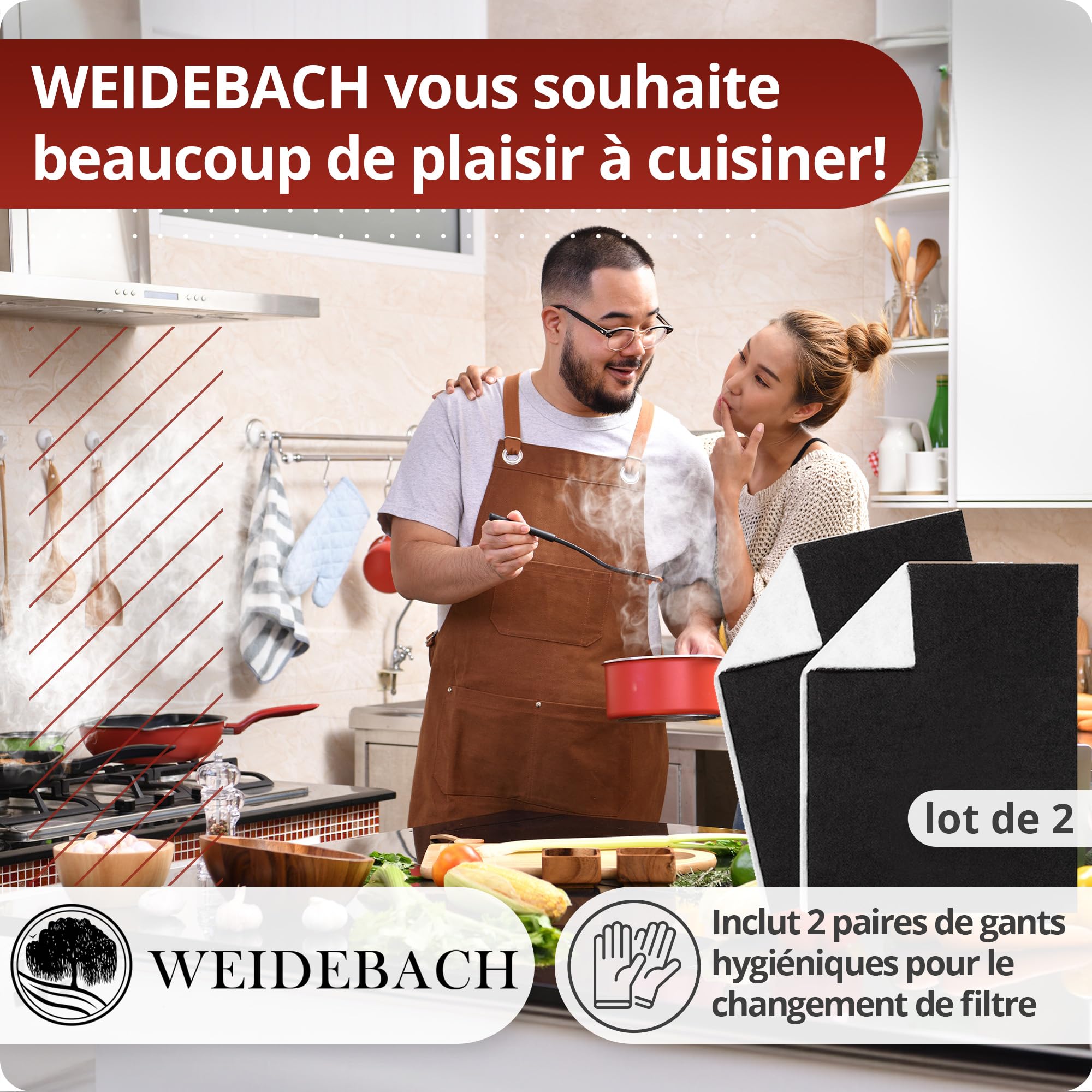 Weidebach® 2x Filtre Combi Hotte Aspirante Charbon Actif & Filtre À Graisse, 57x47 Cm [Peut Être Coupé Sur Mesure] – Env. 1,7cm D'épaisseur -, Filtre Combi Hotte Aspirante, Filtre Charbon Actif