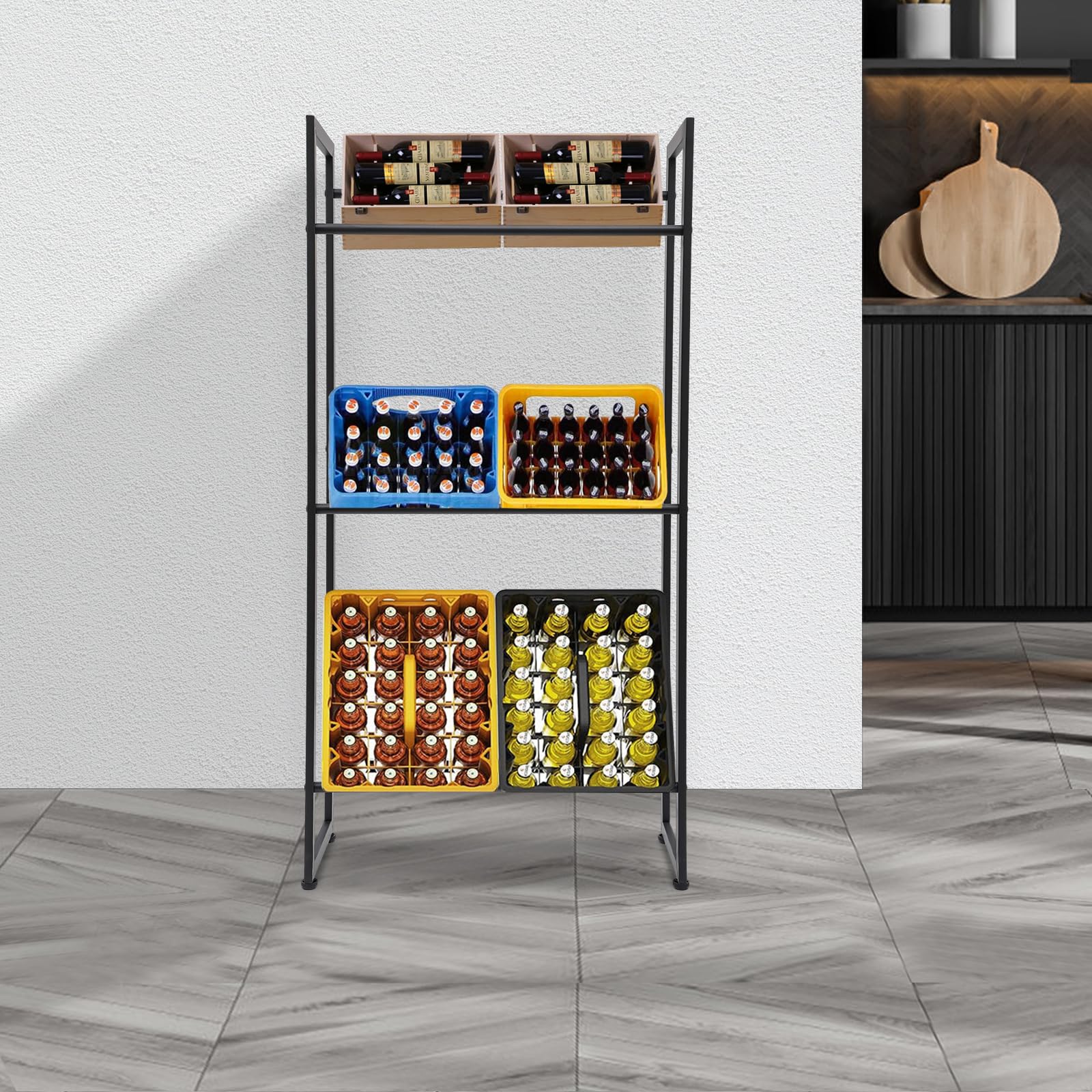 Estantería para cajas de bebidas, 3 niveles, soporte para cajas de bebidas, estante rectangular para organizar bebidas, latas, frutas, cerveza