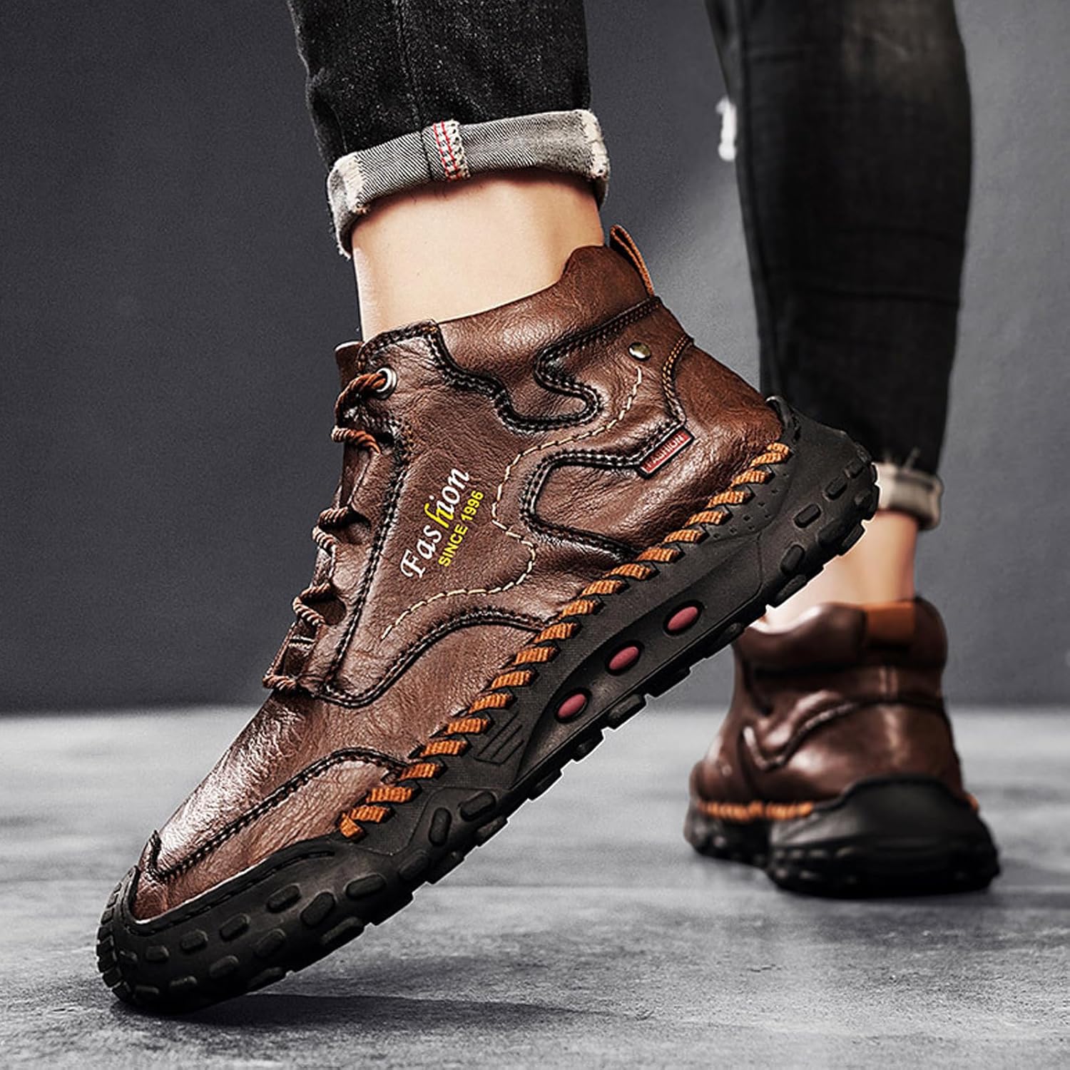 Shoes for Men, Men's Hand-Sewn Composite Toe Cowhide Shoes Casual Shoes, Wide Comfortable Leather Boots