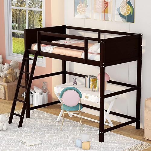 Miniatura 19 de Harper & Bright Designs Marco de cama individual tipo loft, cama alta para niños con escalera en ángulo, cama alta de madera para adolescentes,