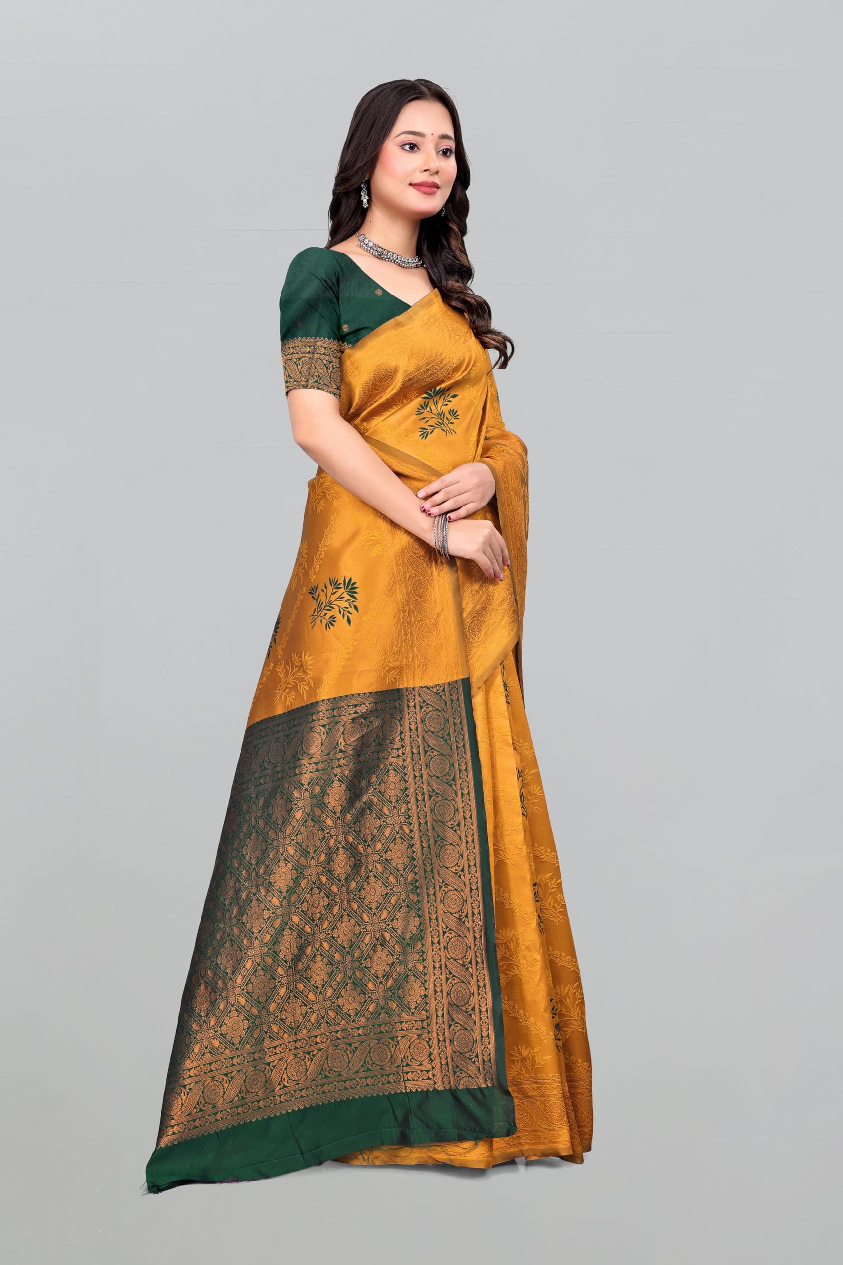 Fashion Women's Kanjivaram Style Soft Silk Banarasi Sarees With Blouse Piece For Women Pure Soft Silk Saree With Blouse Piece For Wedding product image 5