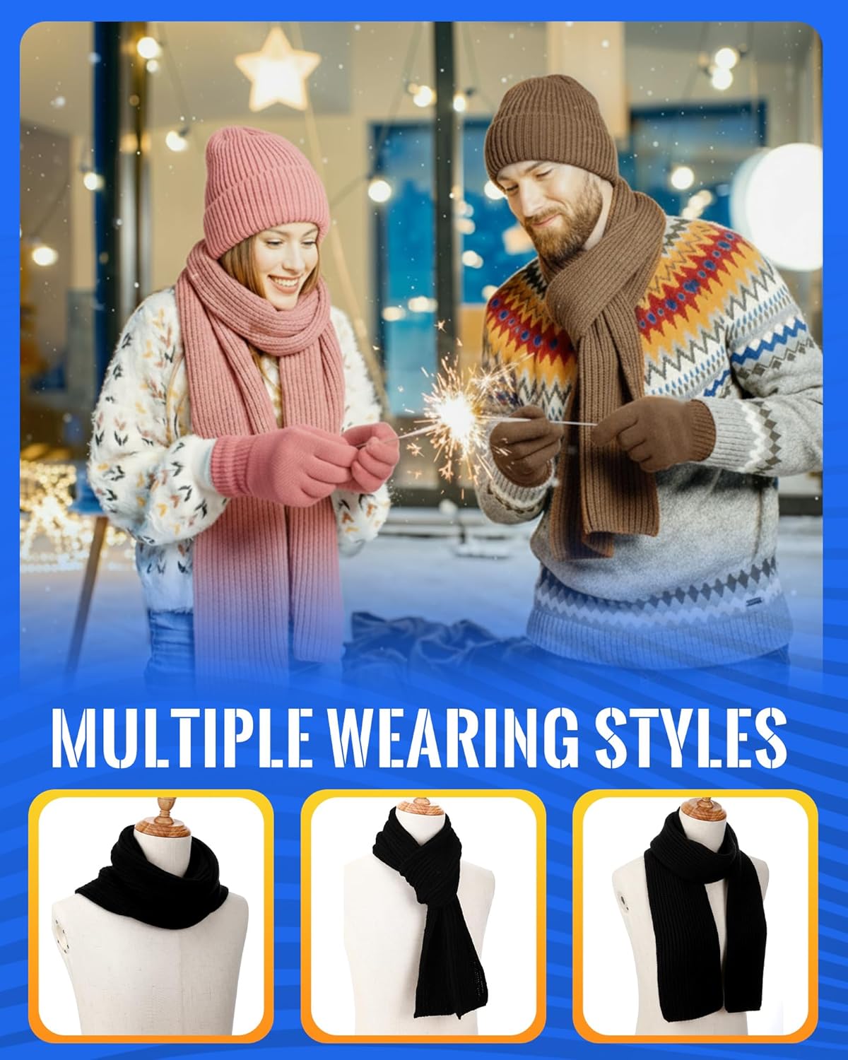 60/90 Pcs Bulk Winter Hat Scarf Gloves Set for Homeless Warm Unisex Knit Beanie Hat Long Scarves for Adult Charity - Image 6