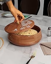 World Mart® Wooden Beautiful Casserole Walnut Finished with Printed Lid For Kitchen And Dining | Chapati Box | Round Hotpot| Roti Box With Lid |10x10x3.5 Inches| 1.5 L (Lily FLower)