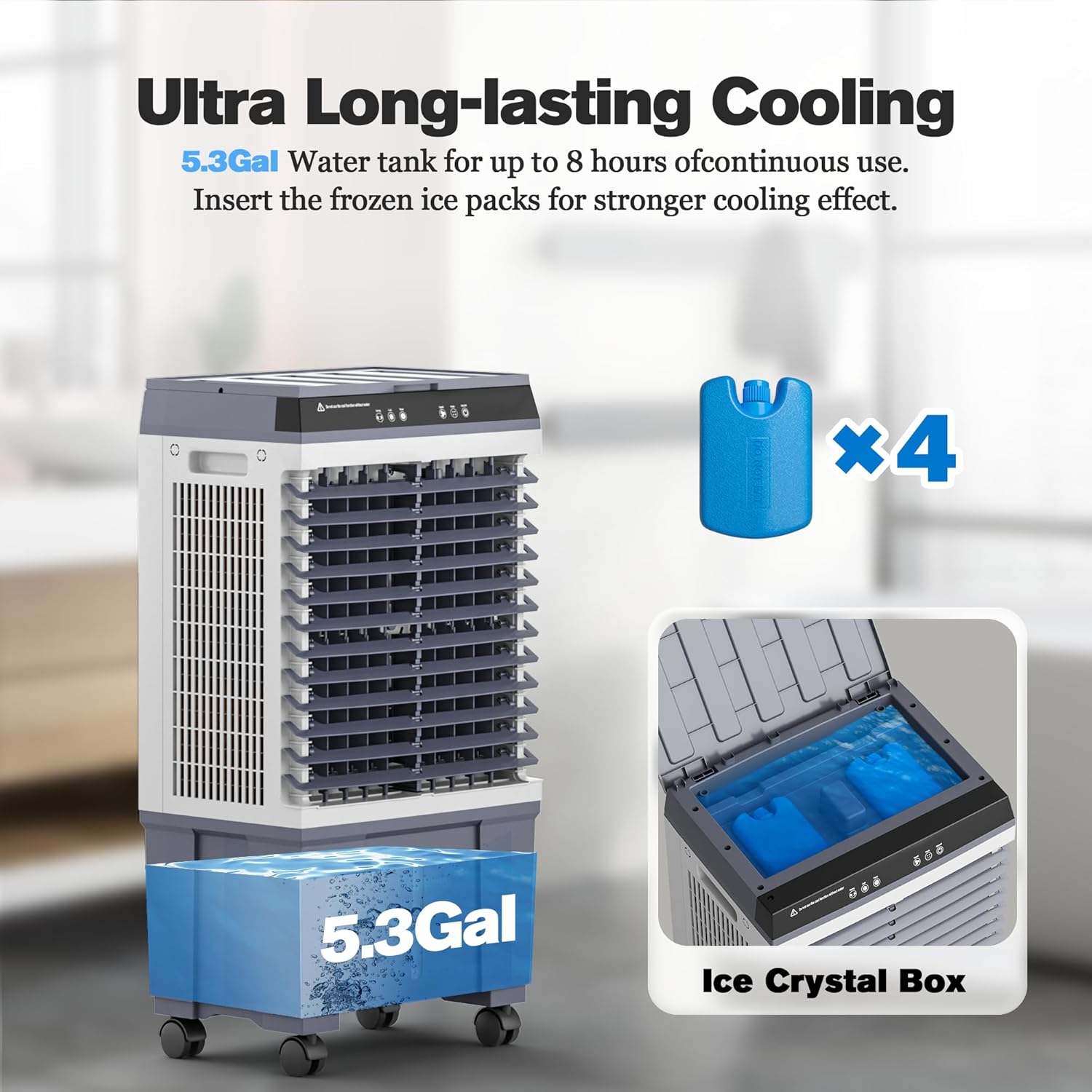 Swamp Cooler Air Conditioners, Large 5.3-Gal Tank for 7d Cooling, 4-IN-1 Portable Evaporative Cooler with LED Touch Screen, 3 Fan Speeds,12H Timer and Remote, 600 sq ft, Ideal for Large Rooms